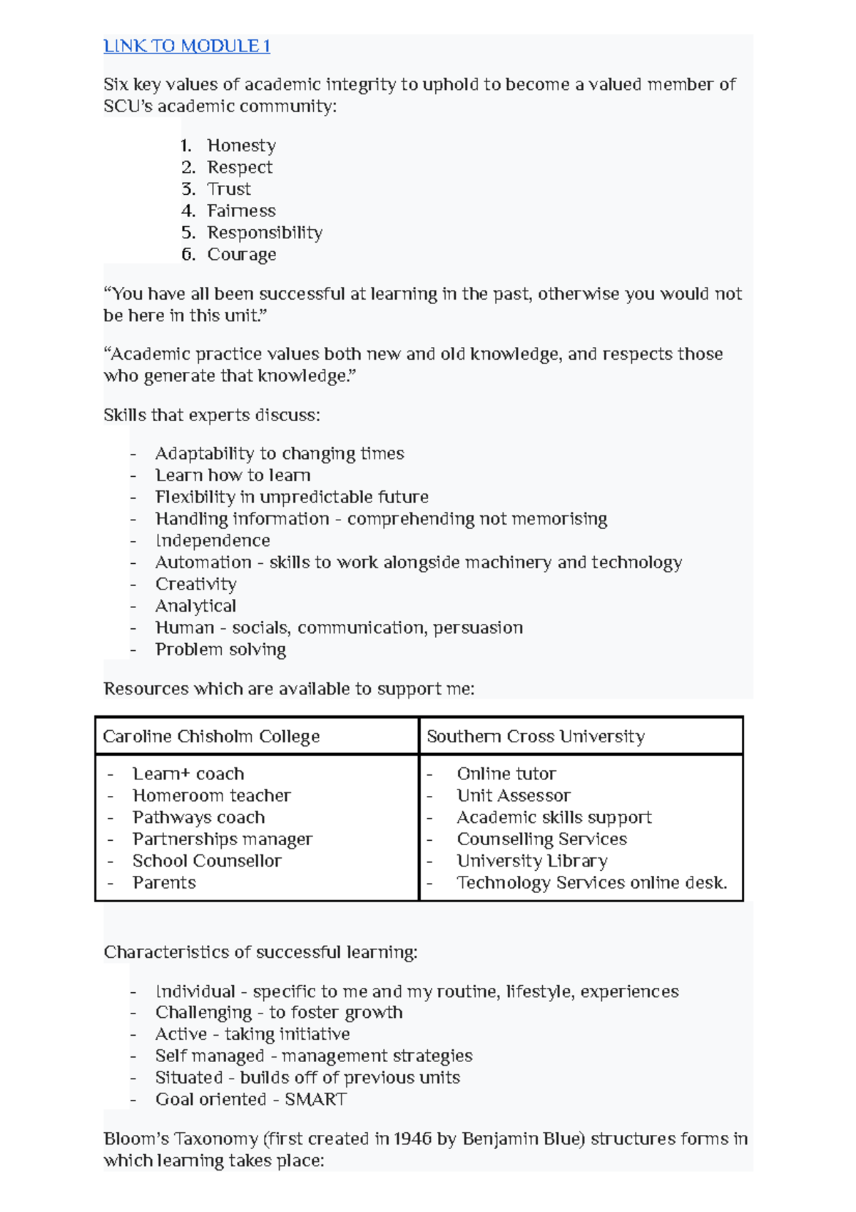 Module 1 of Landuage and Learning in Your Discipline - LINK TO MODULE 1 ...