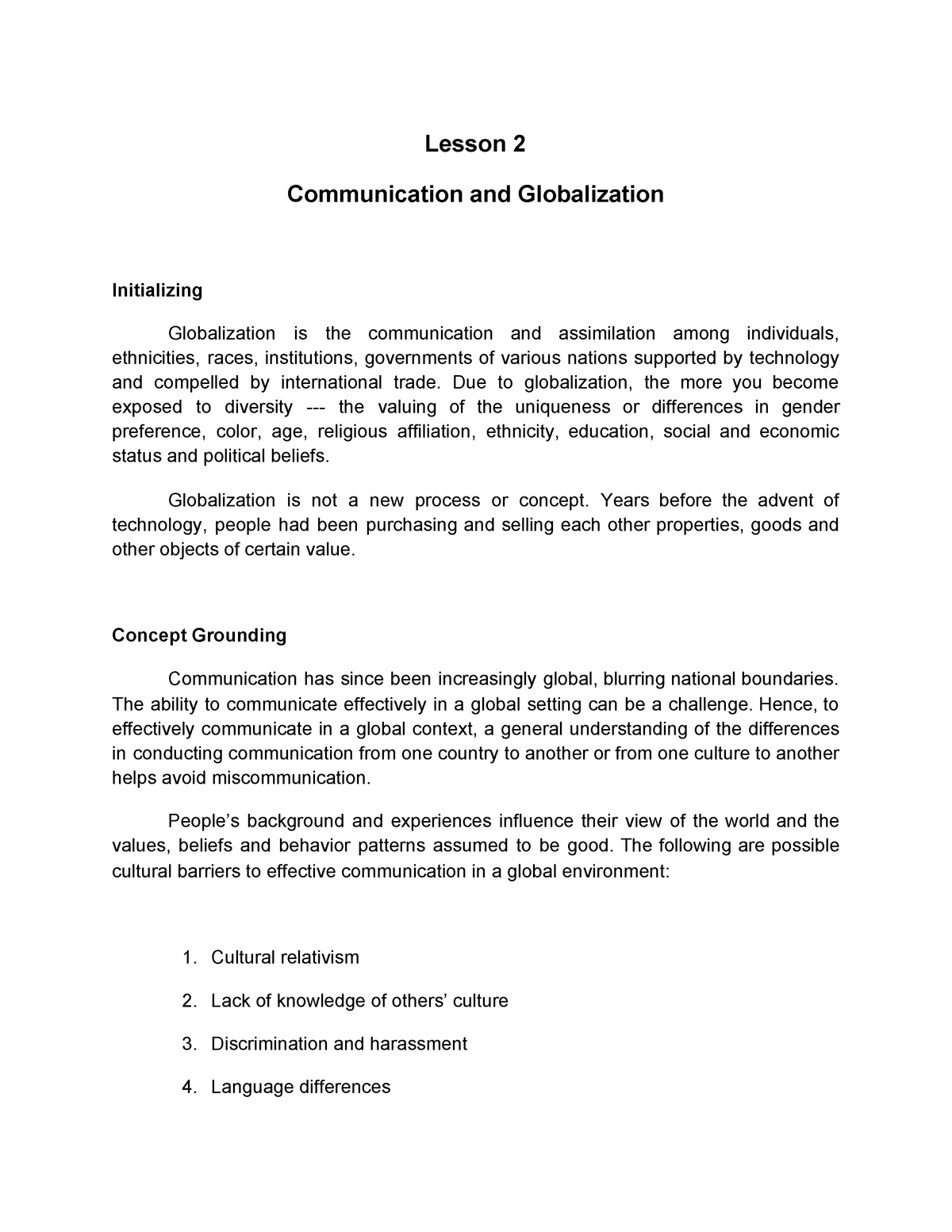 term paper about globalization and communication