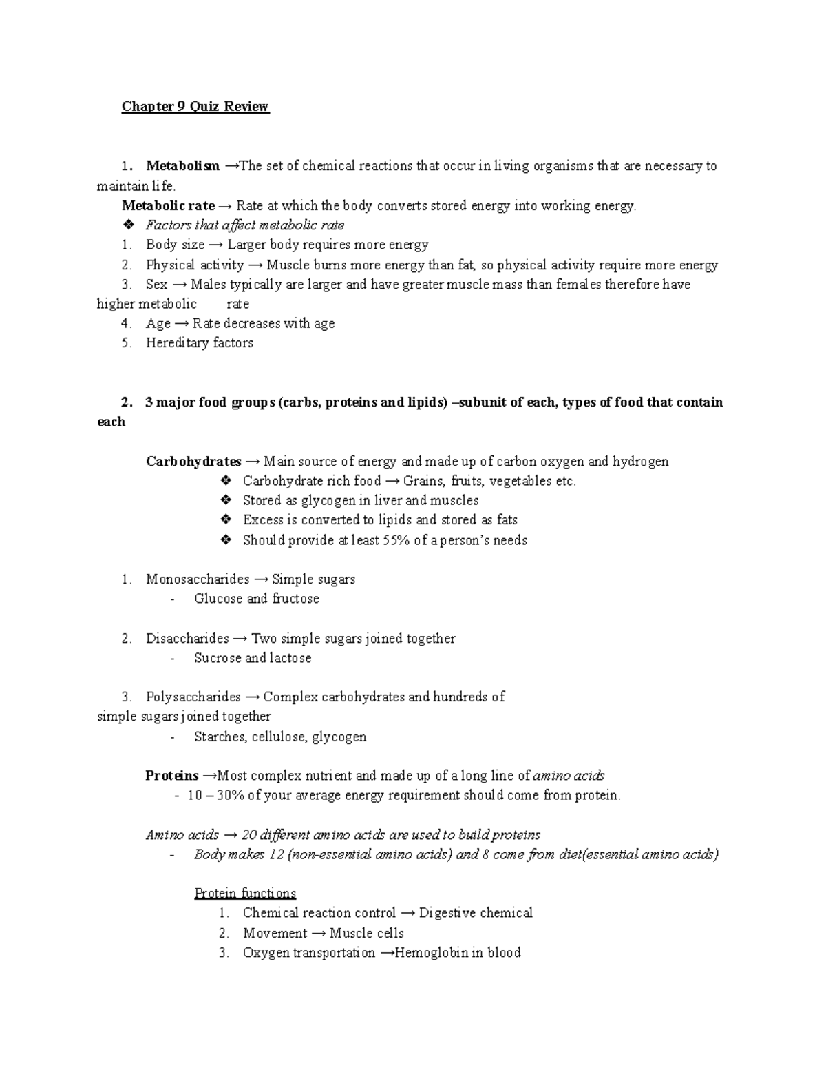 UNIT 4 BIO Studying - Chapter 9 Quiz Review Metabolism →The set of ...