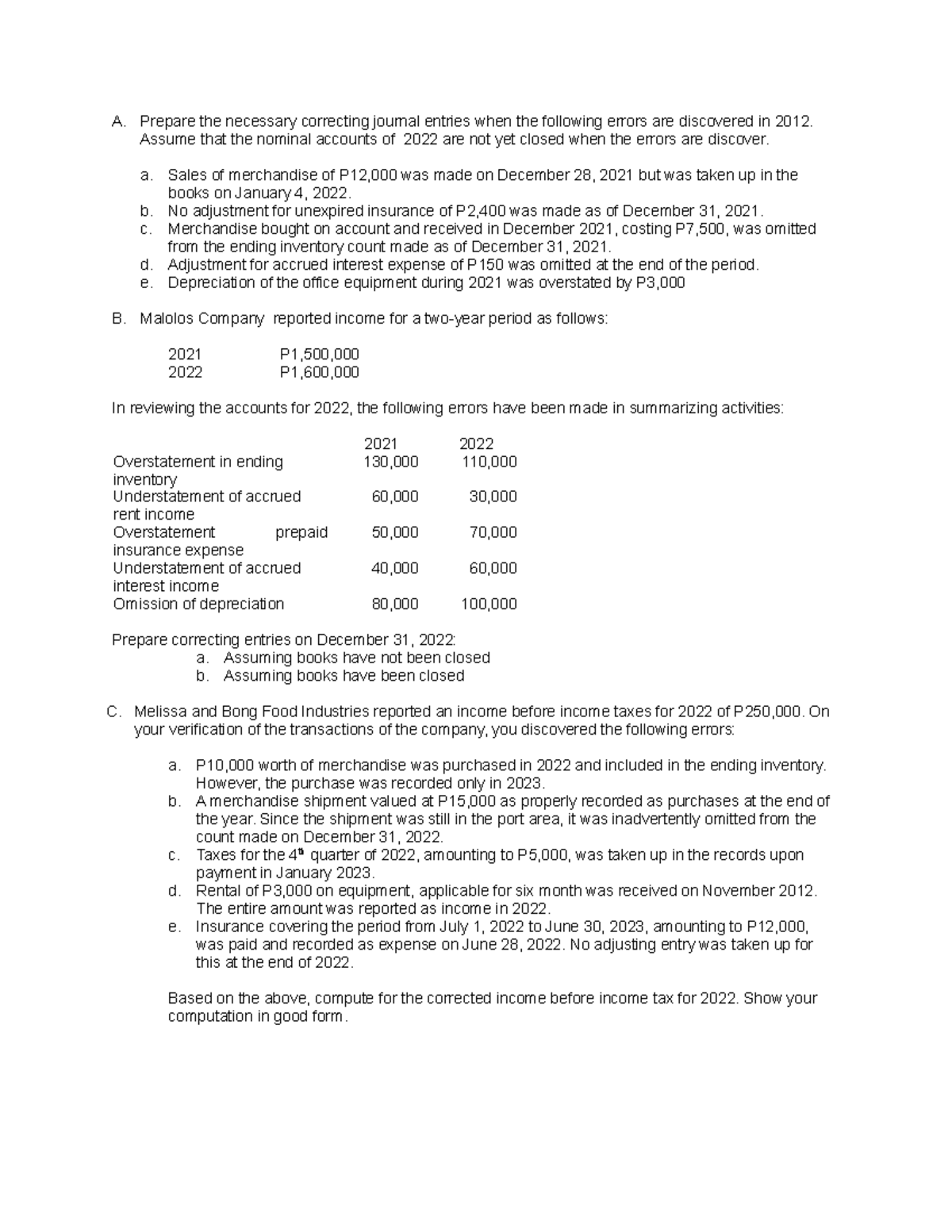 Seatwork on error correction - A. Prepare the necessary correcting ...