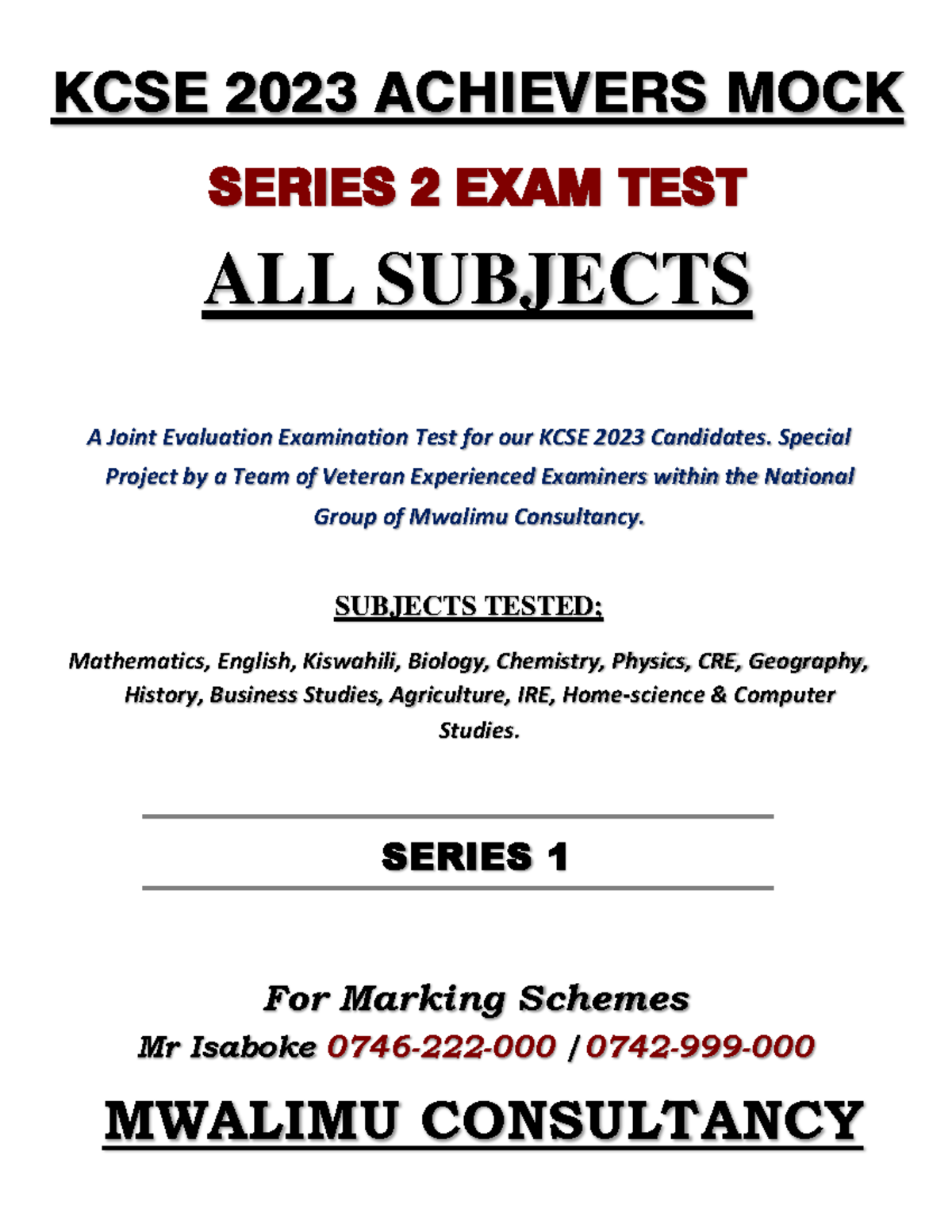 KCSE 2023 Achievers Mocks S2 - KCSE 2023 ACHIEVERS MOCK SERIES 2 EXAM ...