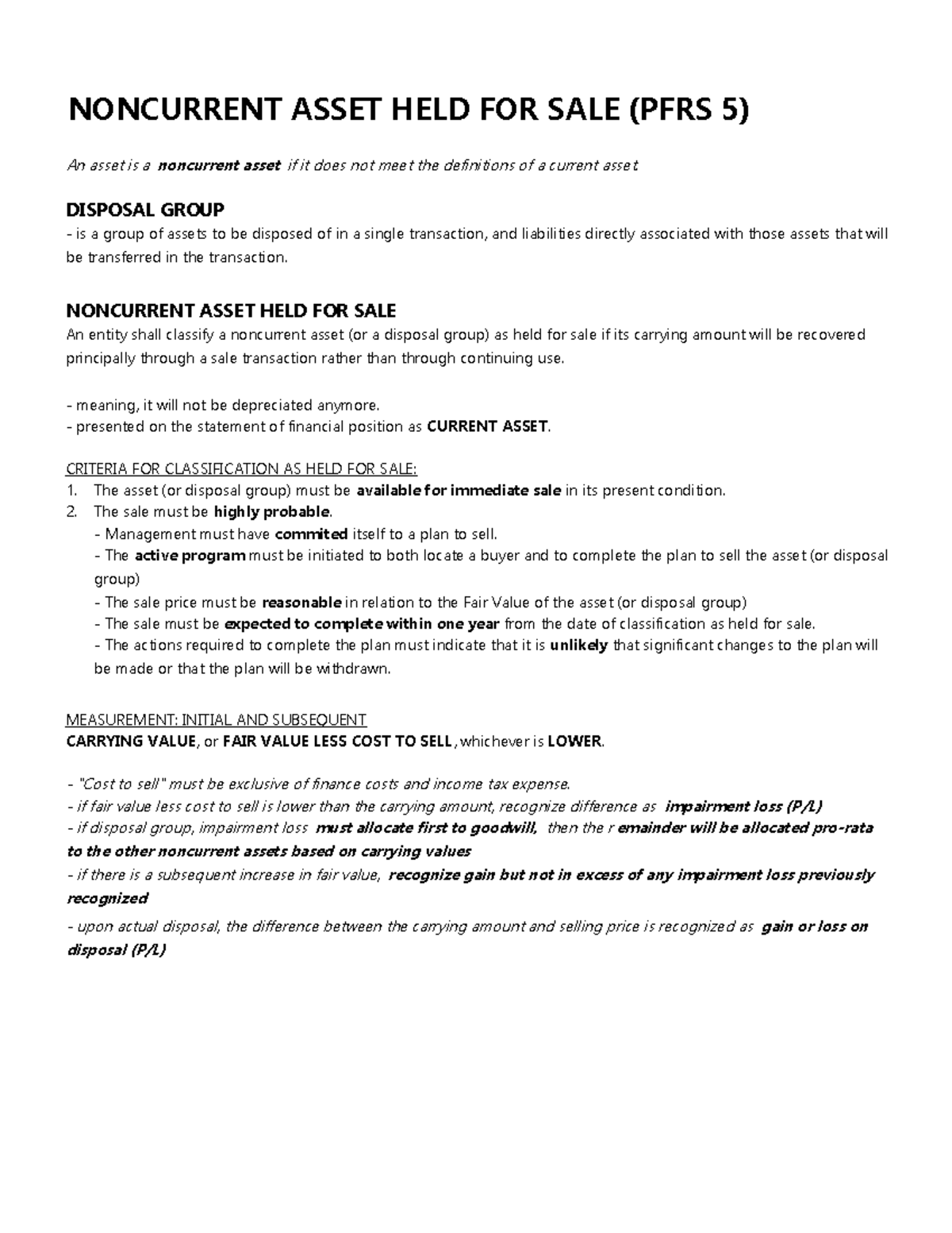 7.01 Noncurrent Assets Held for Sale Lesson NONCURRENT ASSET HELD