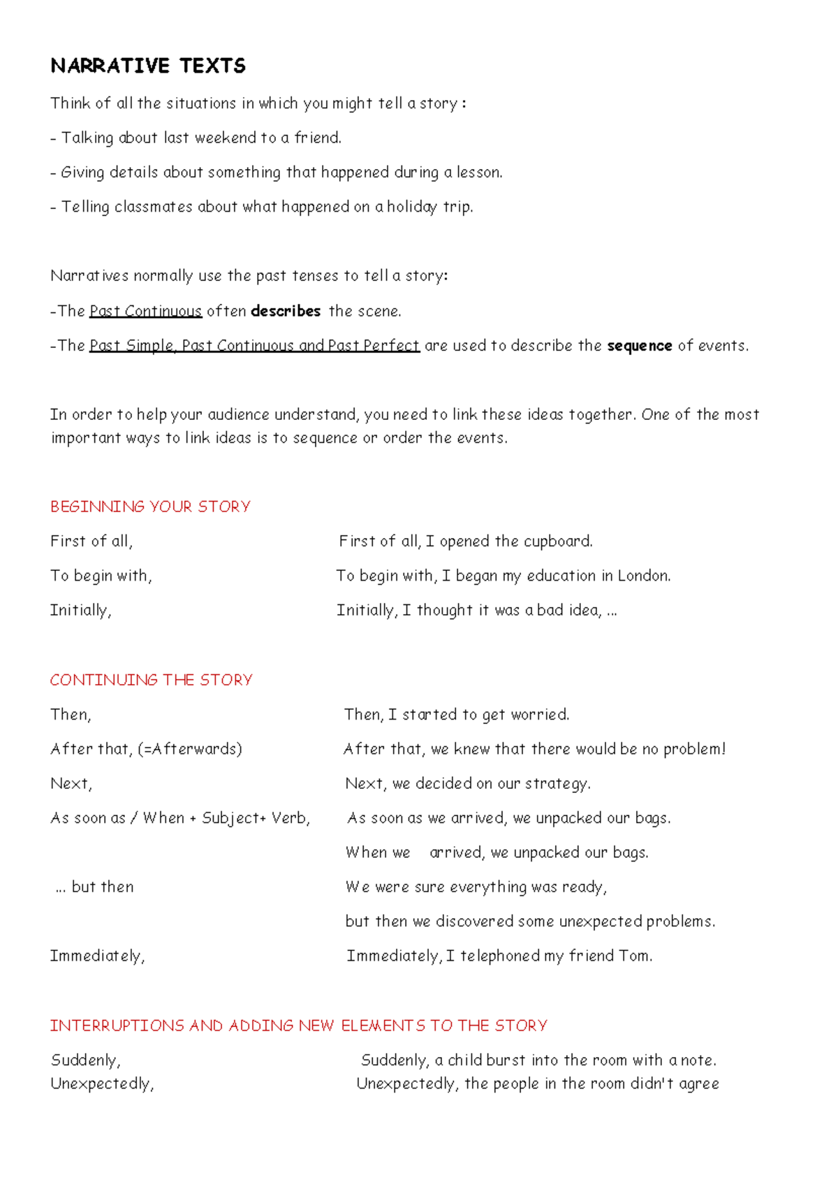 Narrative texts - TEXTO EN INGLES - NARRATIVE TEXTS Think of all the ...