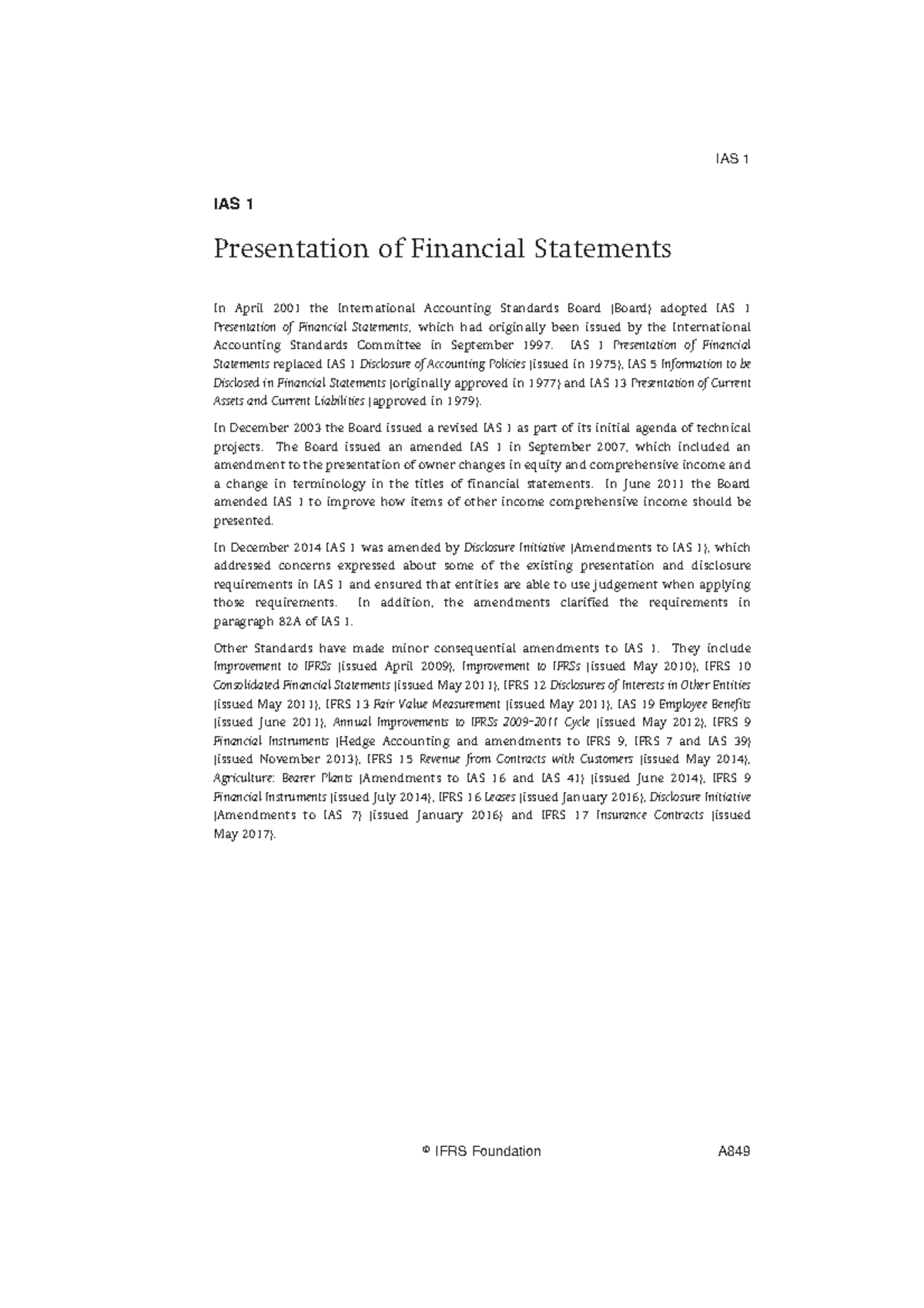 international accounting standard 1 presentation of financial statements