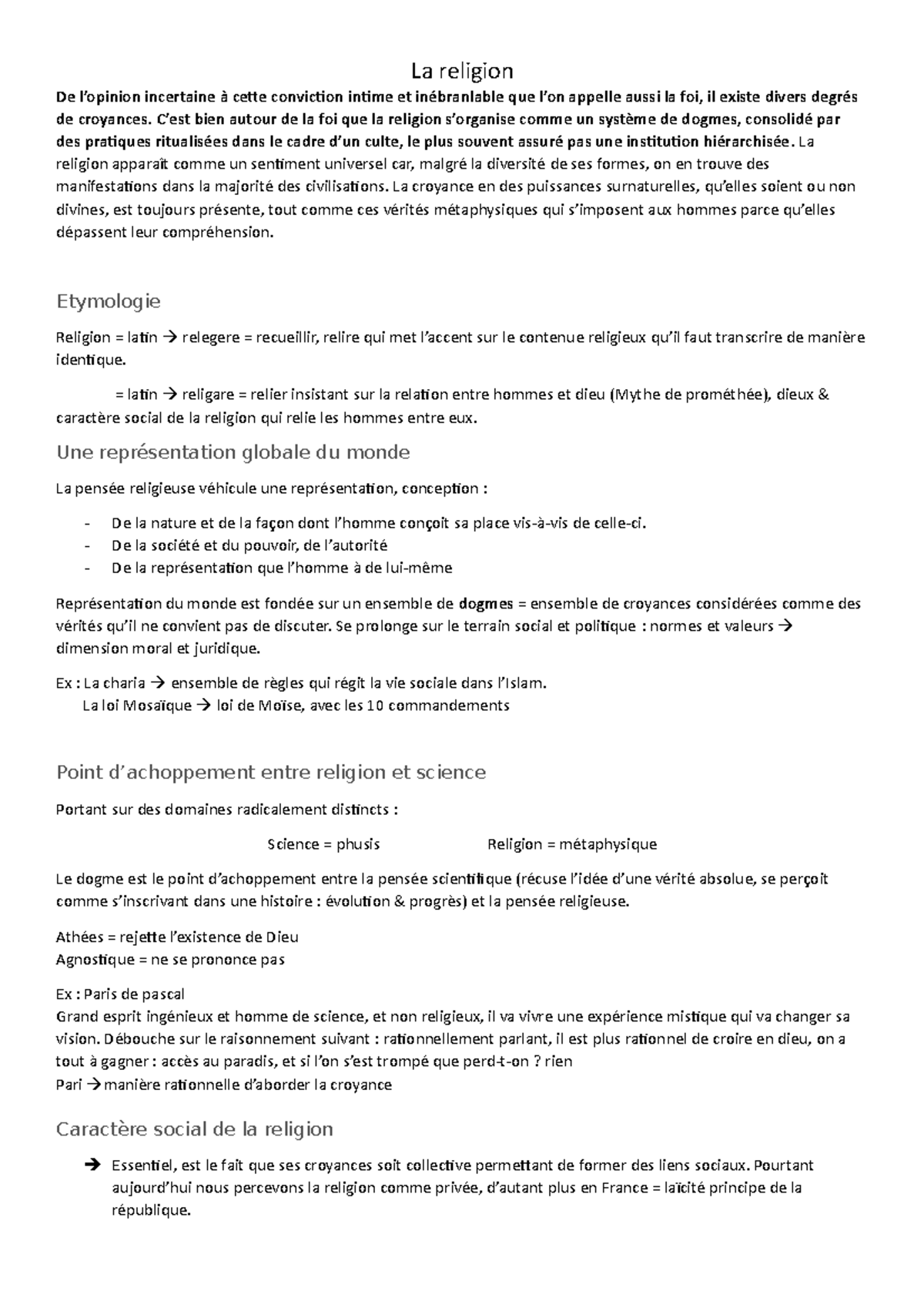 12. La religion - Fiches pour le bac concises et précises - La religion ...
