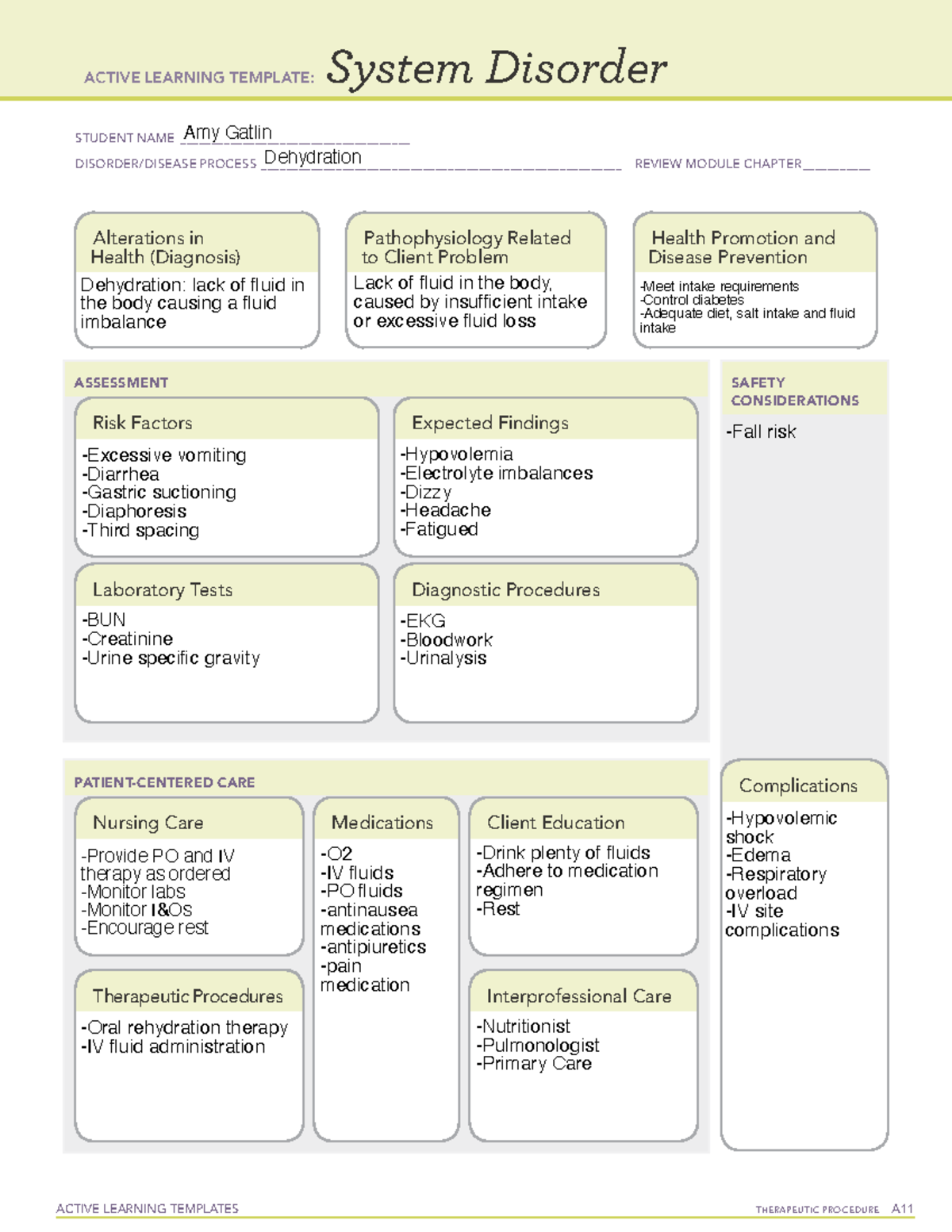 Dehydration - ACTIVE LEARNING TEMPLATES TherapeuTic procedure A System ...