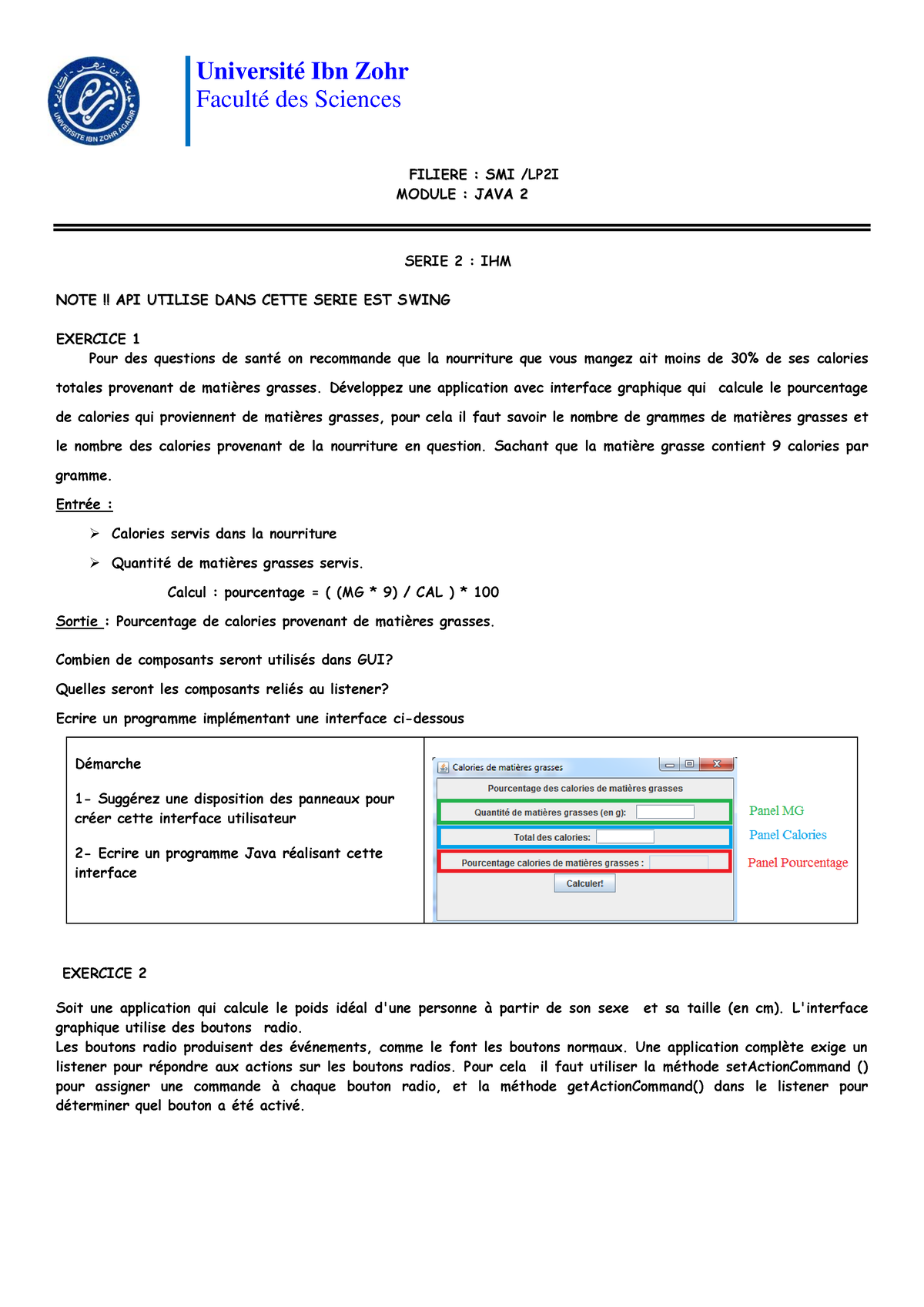 Serie 2 IHM - Smi-GL6 - Université Ibn Zohr Faculté Des Sciences ...