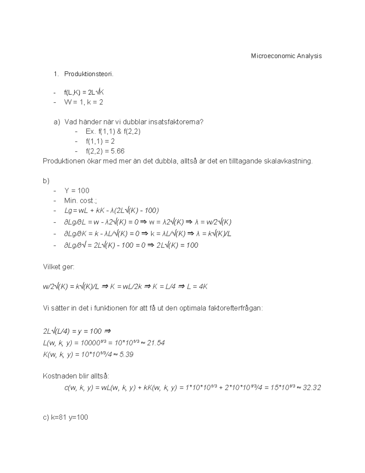 Inlamning 2 Pro Memoria Nekg21 Microeconomic Analysis Produktionsteori Vad Studocu