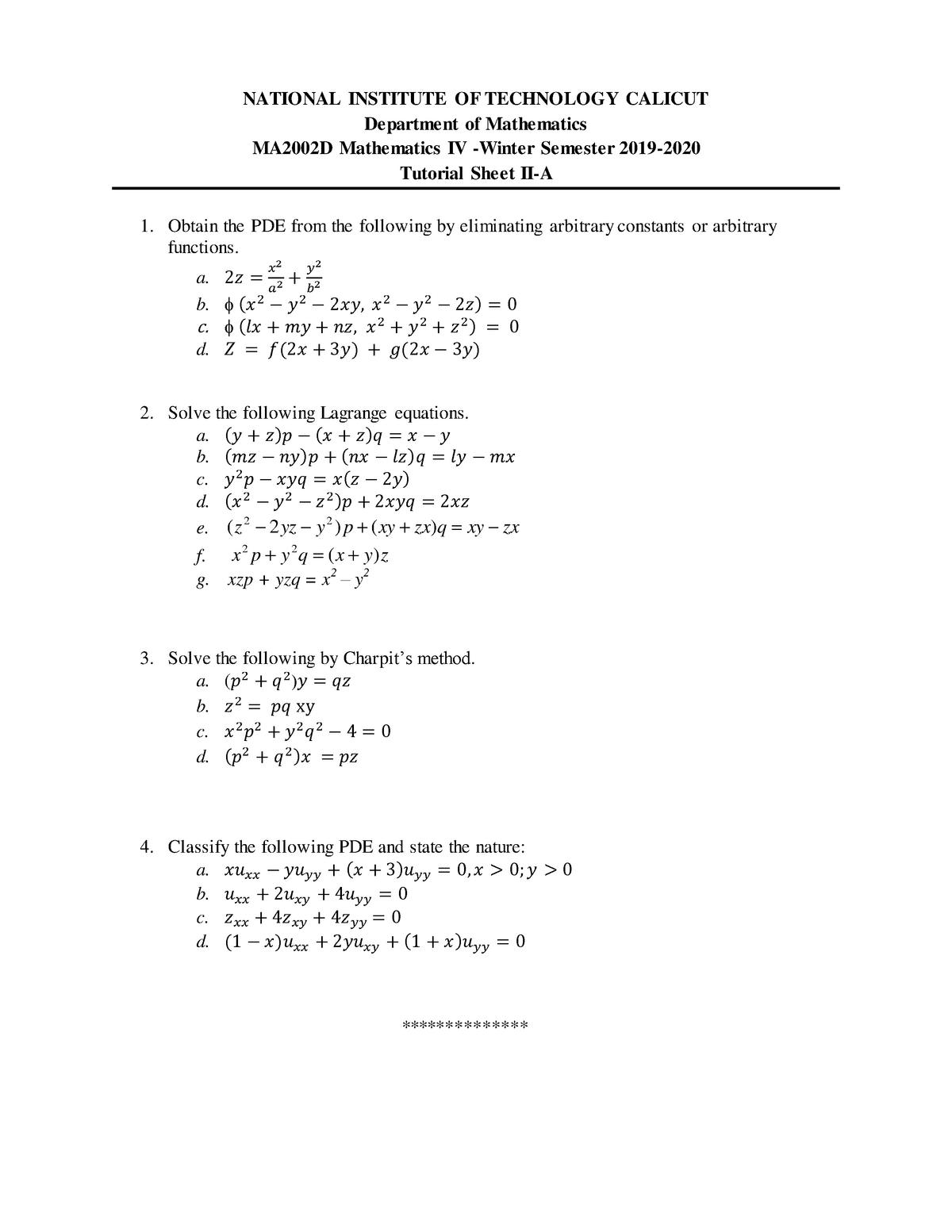 Ma02 D Tutorial Sheet Ii A Updated National Institute Of Technology Calicut Department Of Studocu