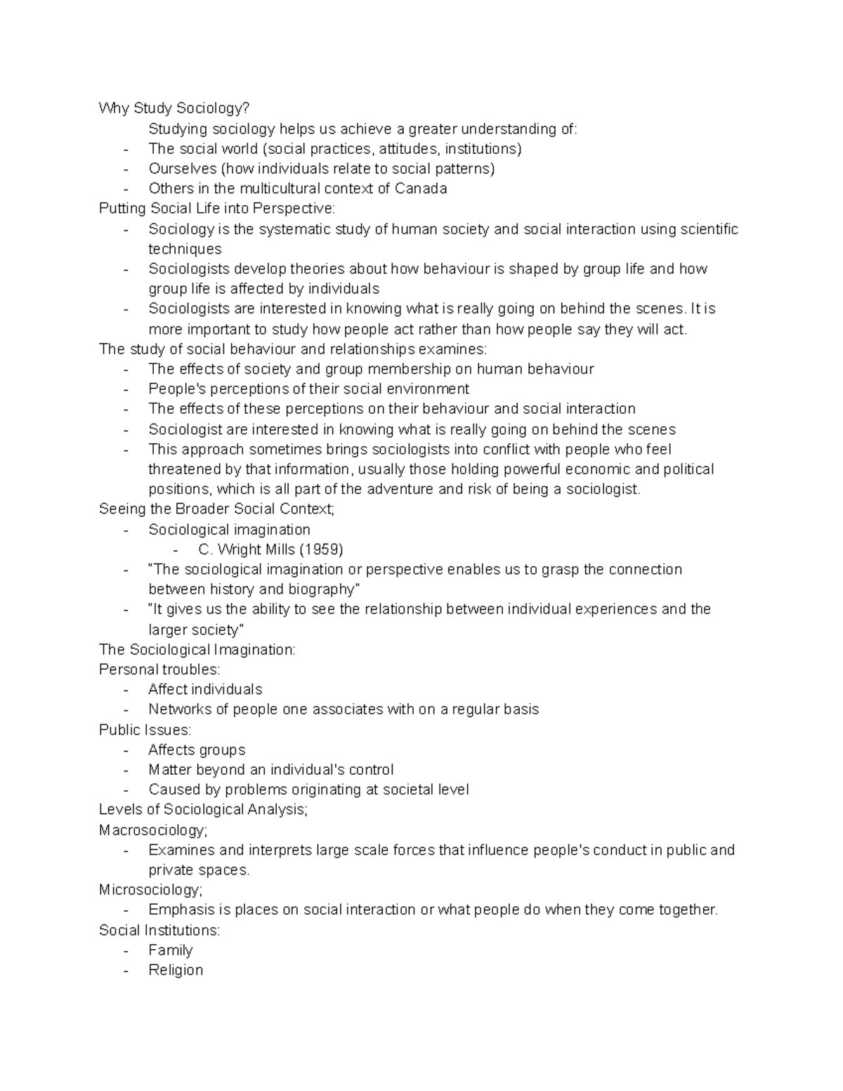 Week 1 Overview - Lecture notes Lecture 1 - Why Study Sociology ...