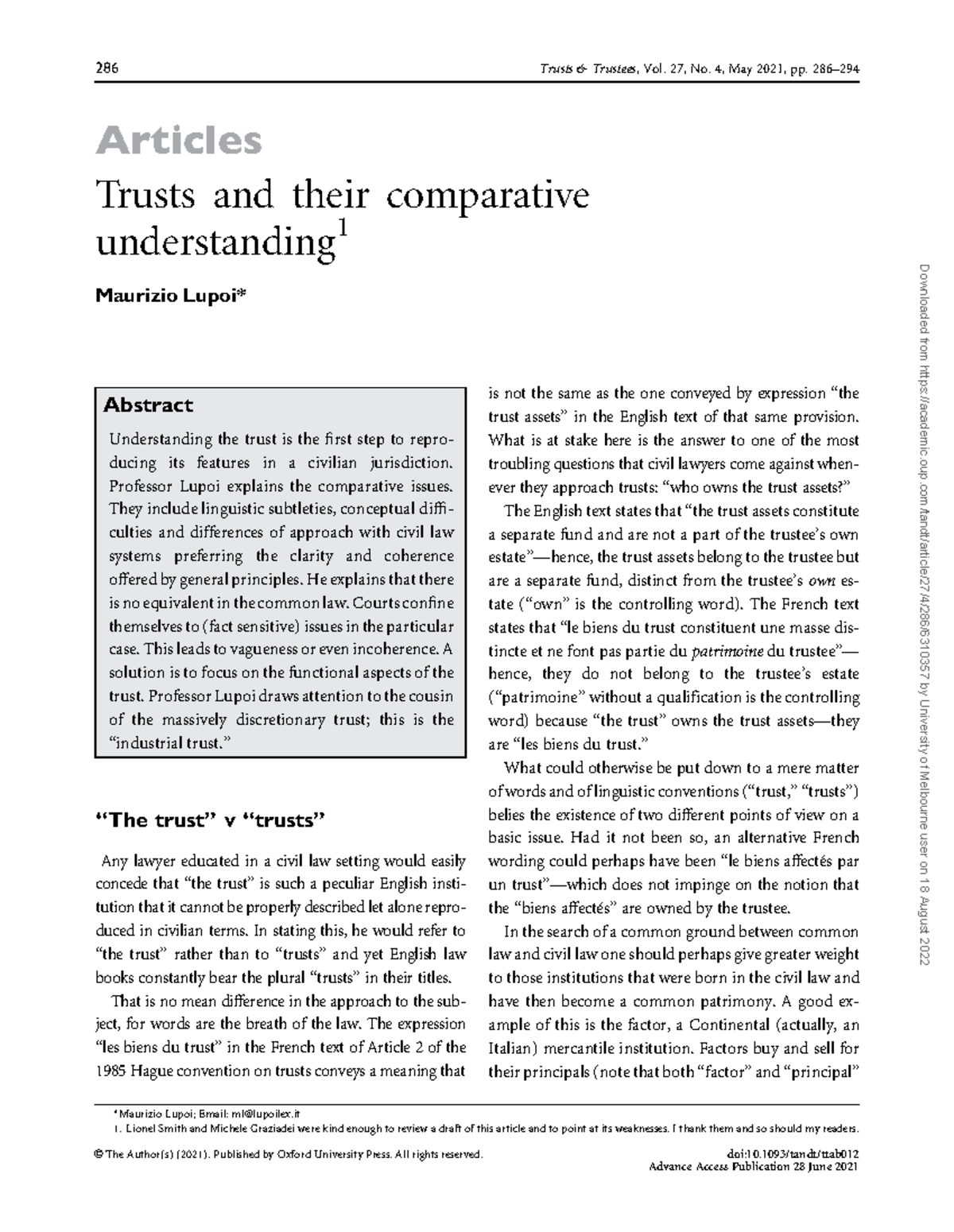 Lupoi+-+Trusts+and+their+comparative+understanding - Articles Trusts ...