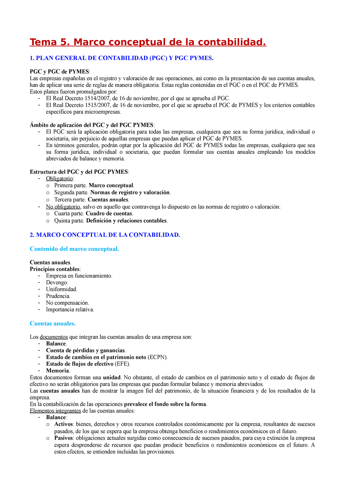 Tema 5 Marco Conceptual De La Contabilidad Tema 5 Marco Conceptual