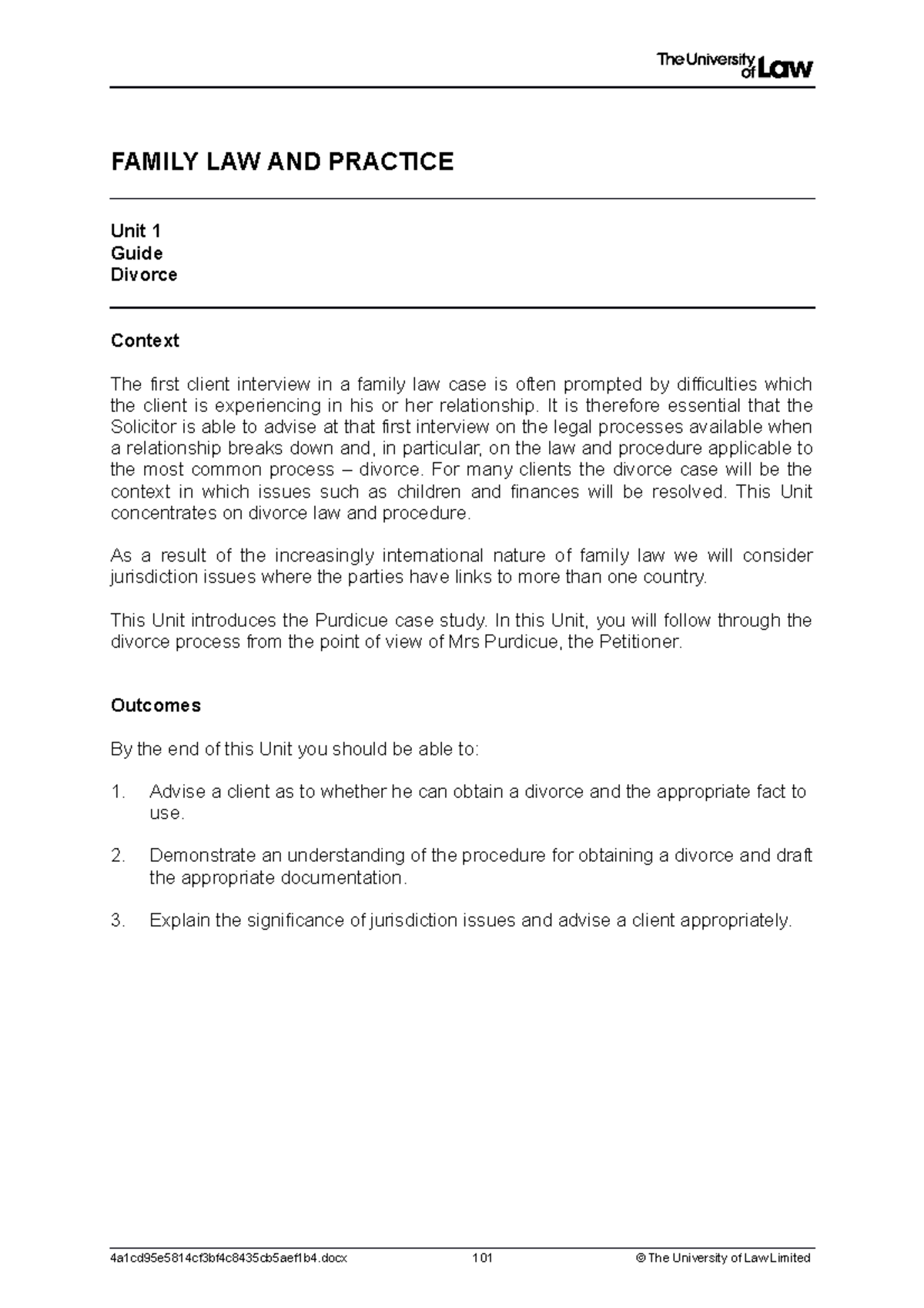 2122 fam ws01 ce01 guide v2 - FAMILY LAW AND PRACTICE Unit 1 Guide ...