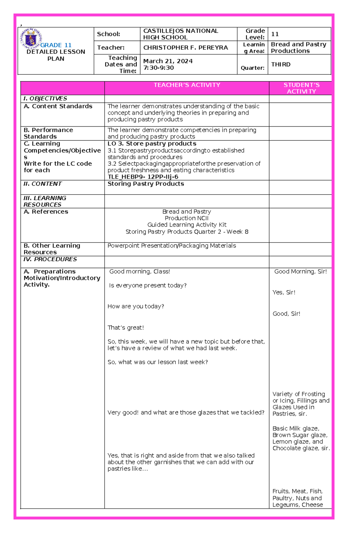 DLP COT BPP Packaging - DLP For BPP - , GRADE 11 DETAILED LESSON PLAN ...