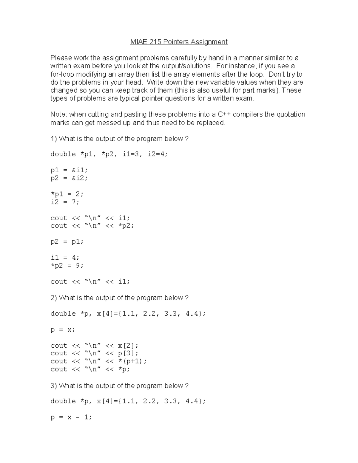 MIAE 215 pointers assignment - MIAE 215 Pointers Assignment Please work ...