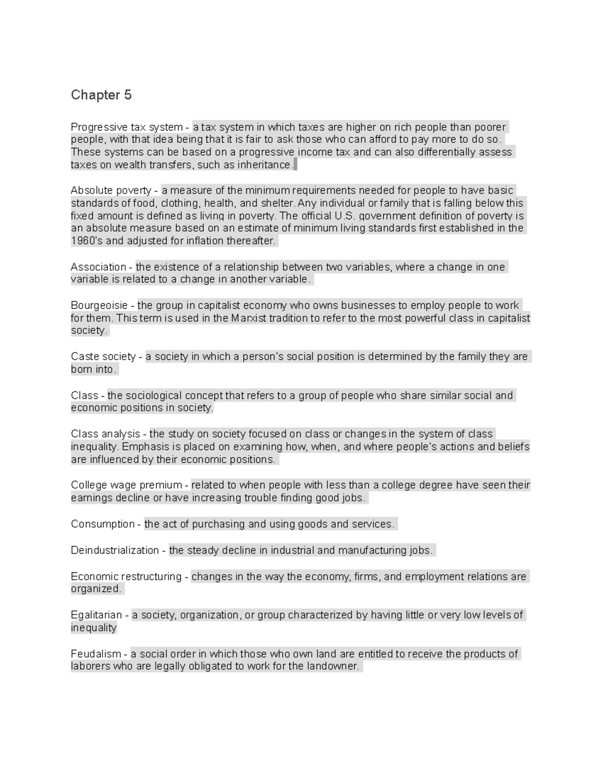 Sociology Chapter 5 Vocab - Chapter 5 Progressive tax system - a tax ...