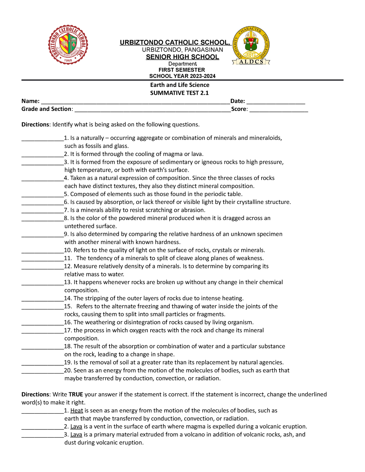 Summative Test 2 None Urbiztondo Catholic School Inc Urbiztondo