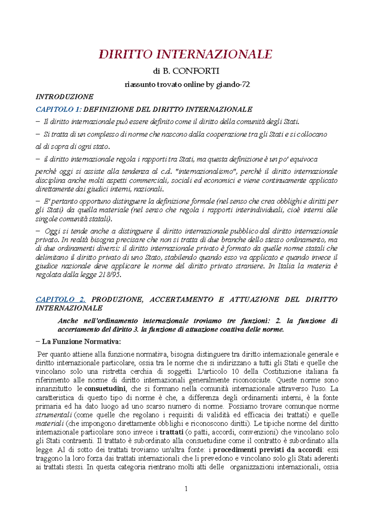 Riassunto Manuale "diritto Internazionale" Di B.Conforti By Giando 72 ...