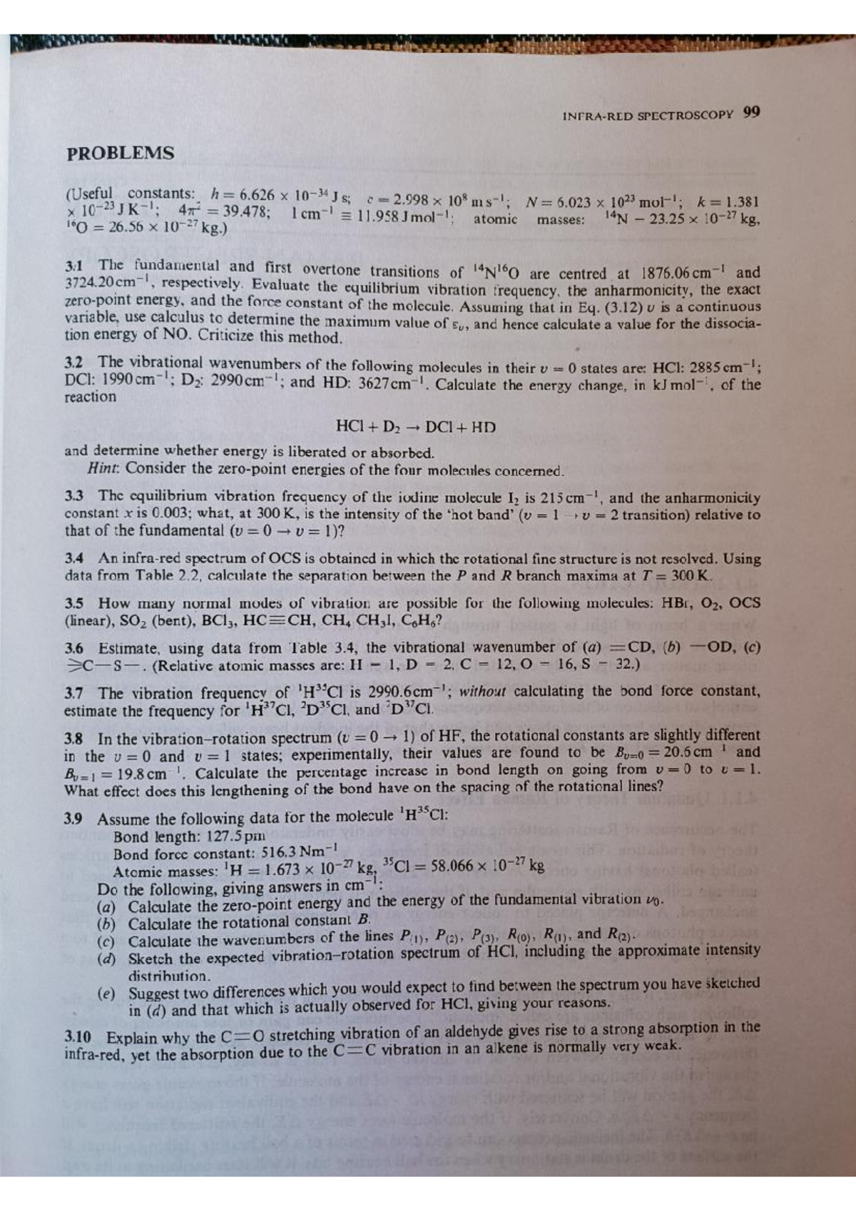 Ir Spectroscopy Notes Spectroscopy Problems Useful Constants H X J X N K