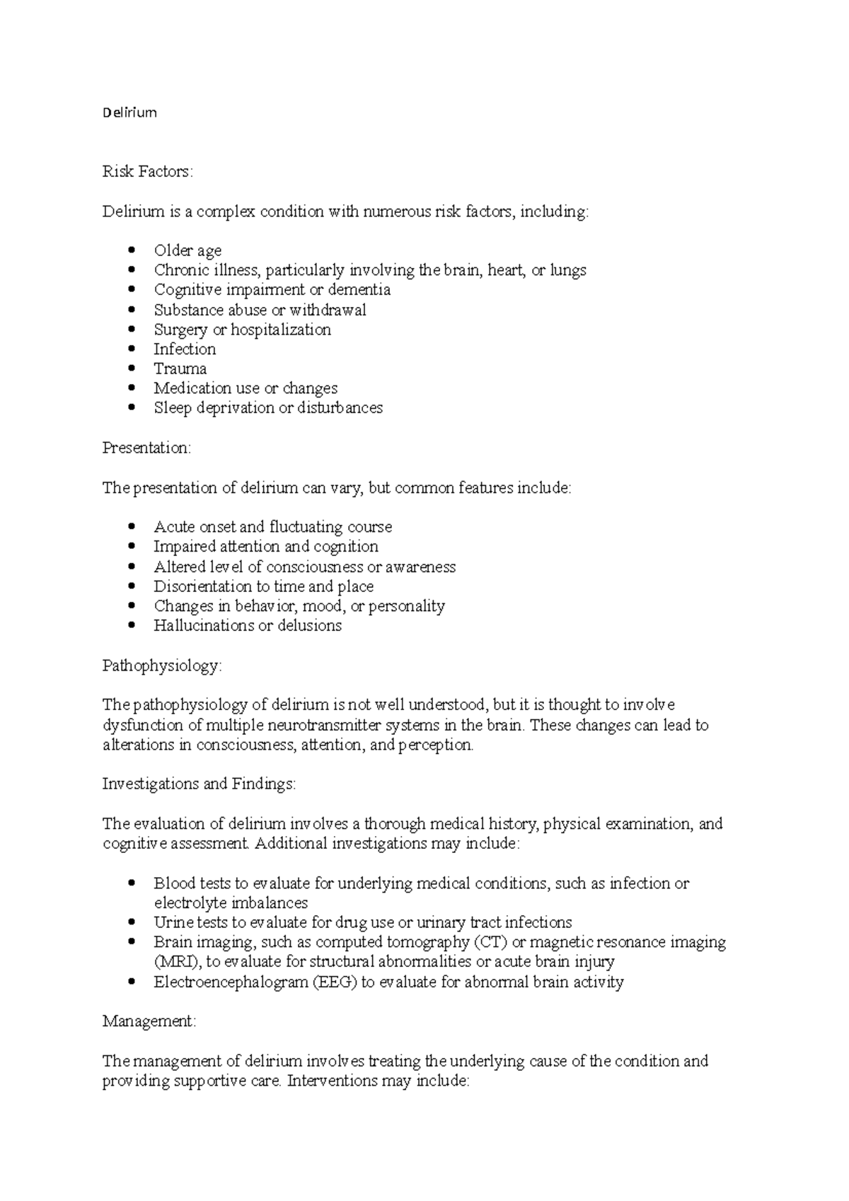 Delirium - Level A pathologies in geriatrics for fourth year exams ...