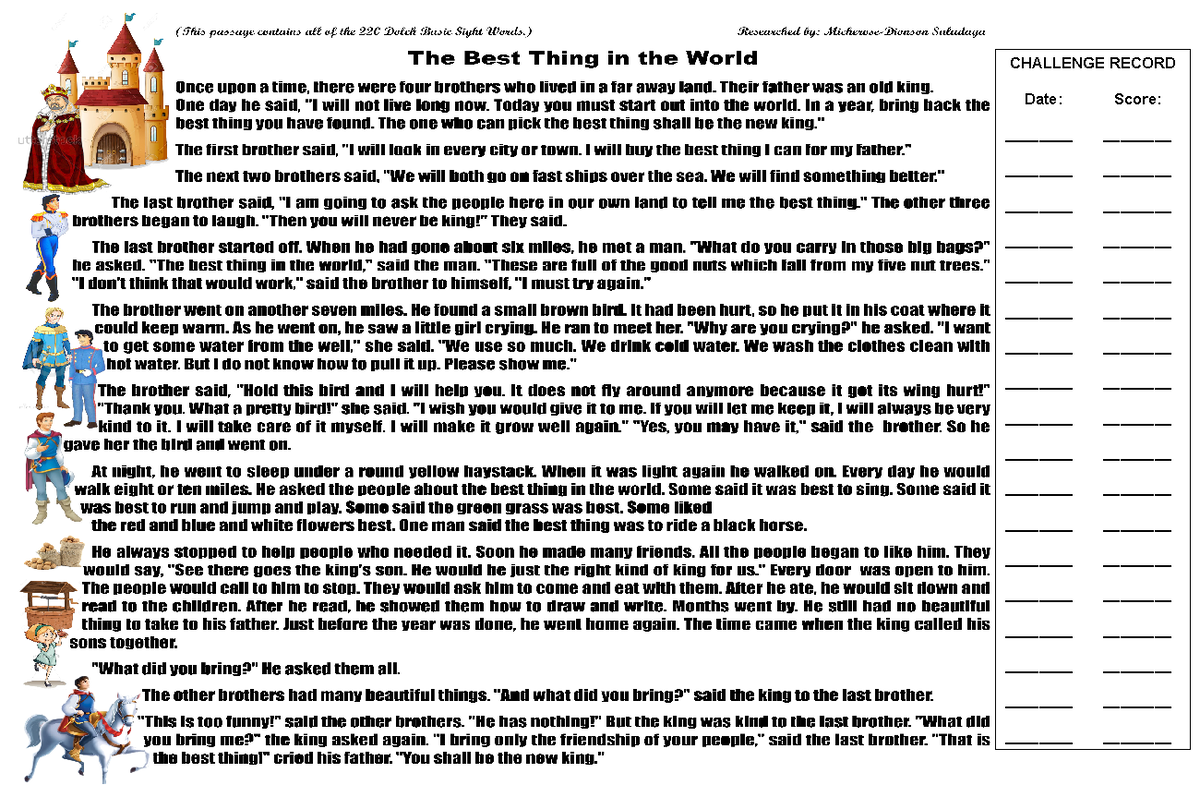 Sight-Words-Story - Reading Passage with Sight Words - Bachelor of ...