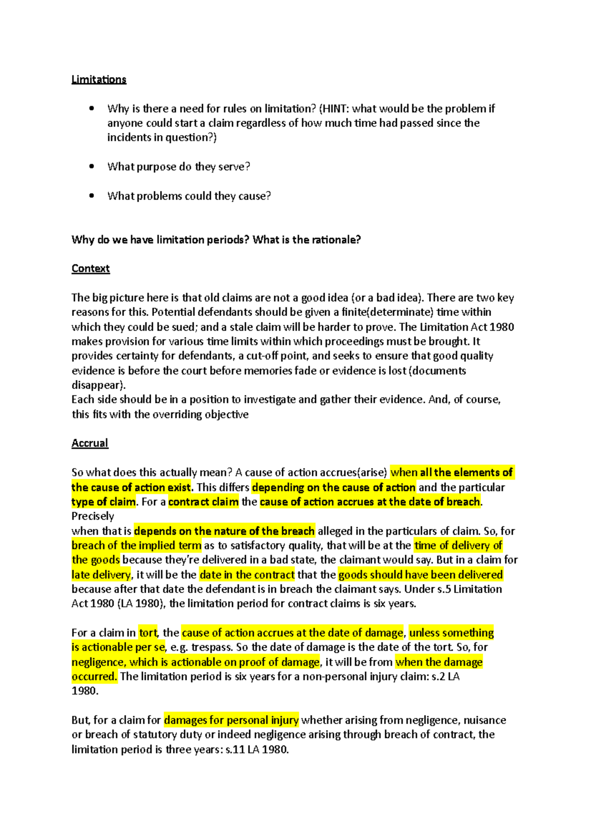 Limitations, statements of case 0410 Limitations Why is there a need