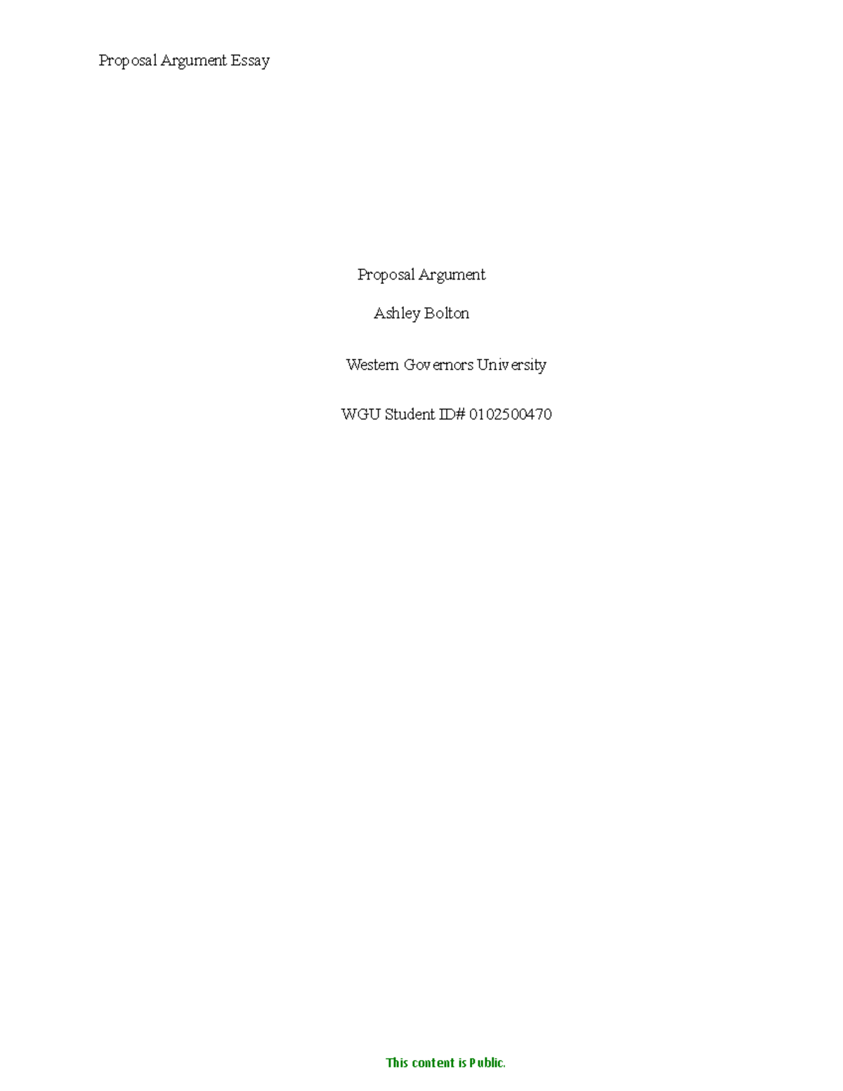 Essay (2) - good luck - Proposal Argument Ashley Bolton Western ...