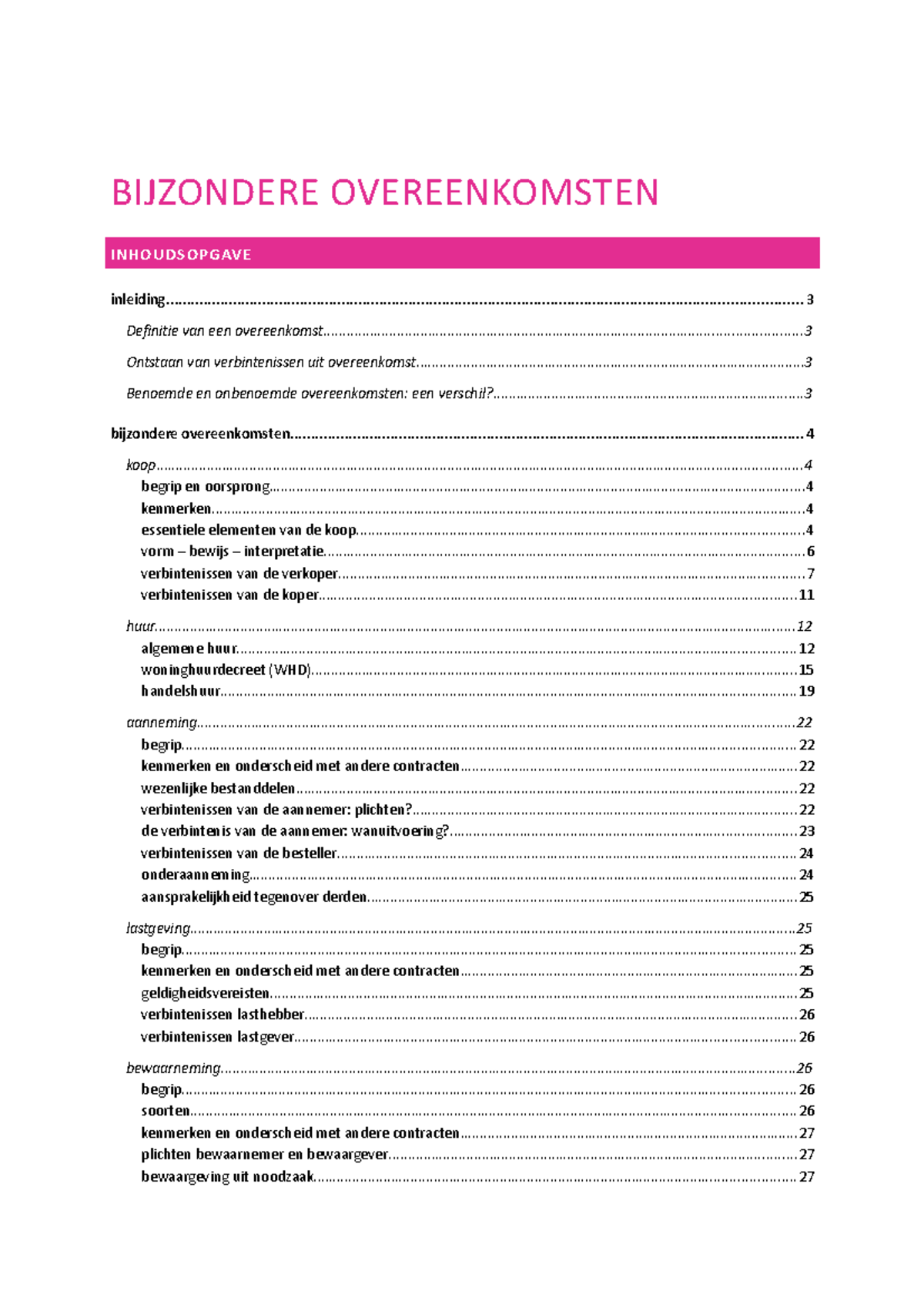 Bijzondere Overeenkomsten Samenvatting - BIJZONDERE OVEREENKOMSTEN ...