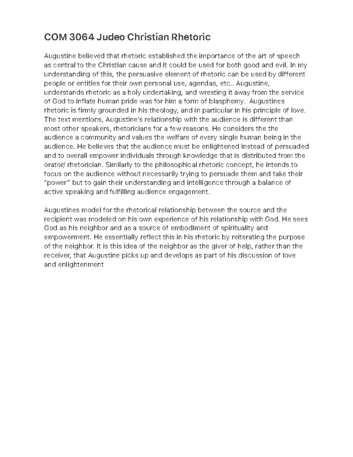 COM 3064 Judeo Christian Rhetoric - COM 3064 - Baruch College - StuDocu