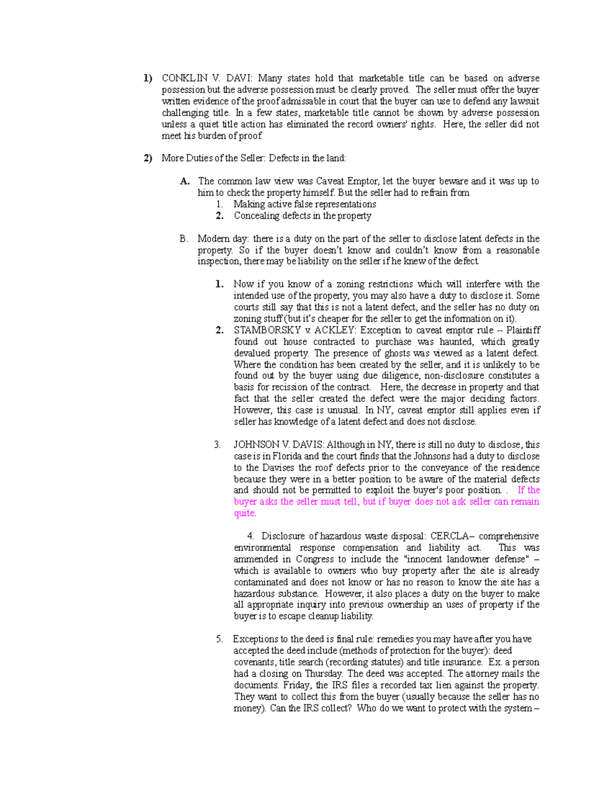 Property Law Outline 2 CONKLIN V DAVI Many States Hold That 