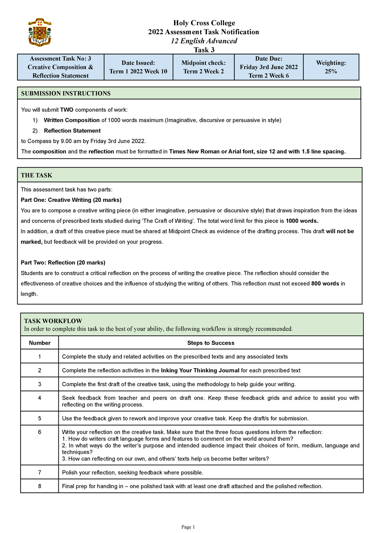 2022 12 English Advanced - 3 - Holy Cross College 2022 Assessment Task ...