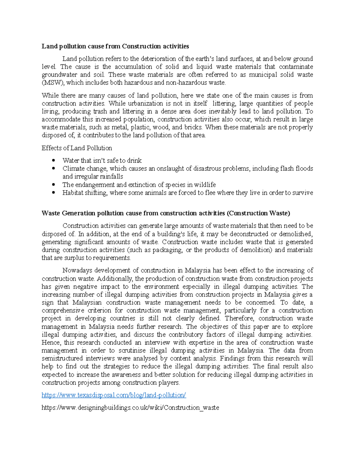 Land pollution cause from Construction activities - The cause is the ...