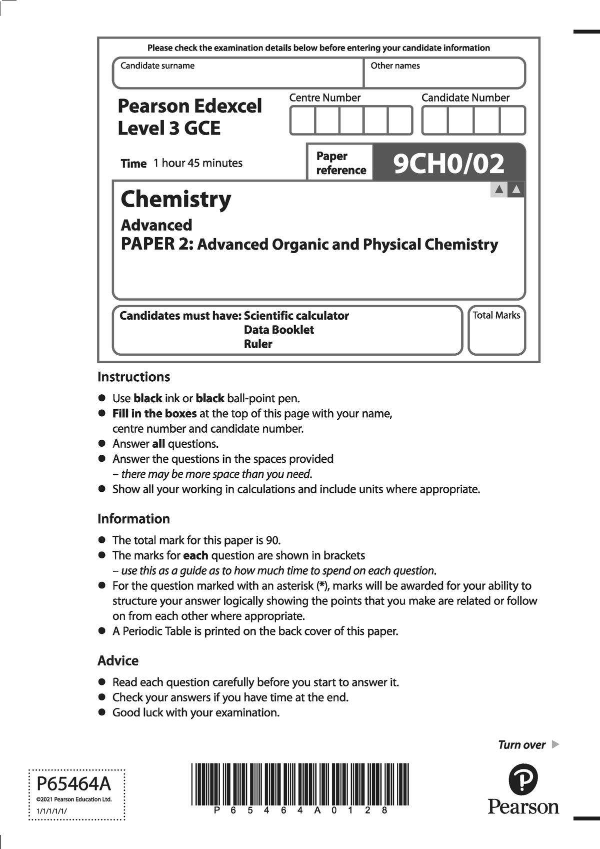 Paper 2 Advanced Organic and Physical Chem Edexcel Chem 2021 1 ...