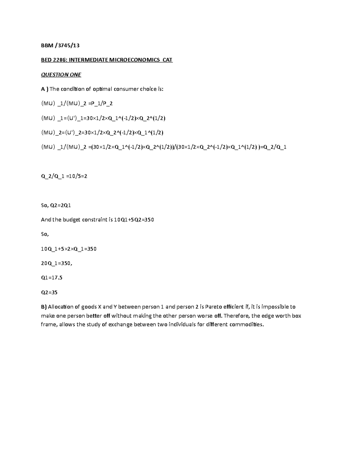 Intermediate Micro - BBM /3745/ BED 2206: INTERMEDIATE MICROECONOMICS ...