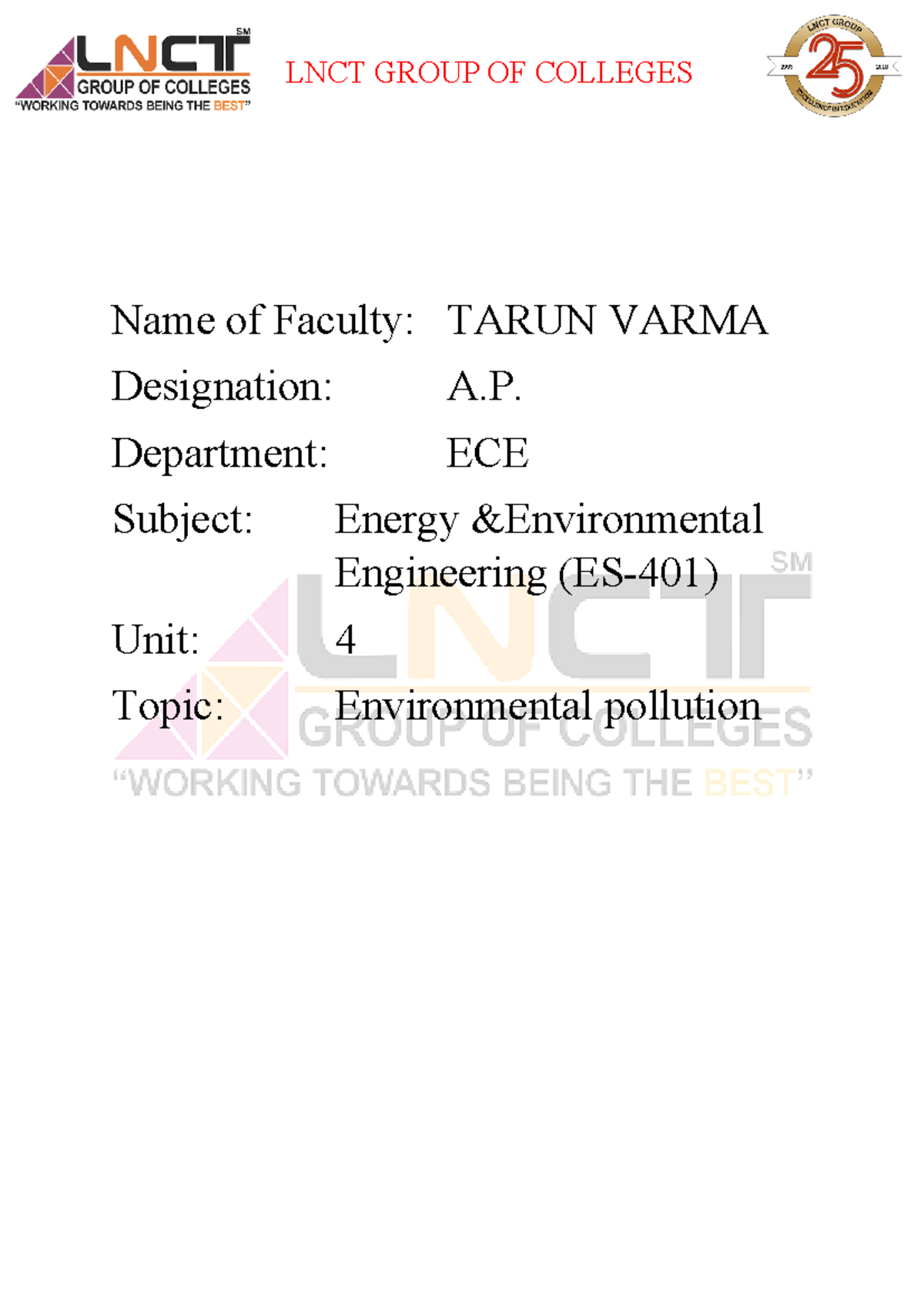 Notes 401 EEE UNIT 4 - HELP FOR STUDENTS - Name of Faculty: TARUN VARMA ...