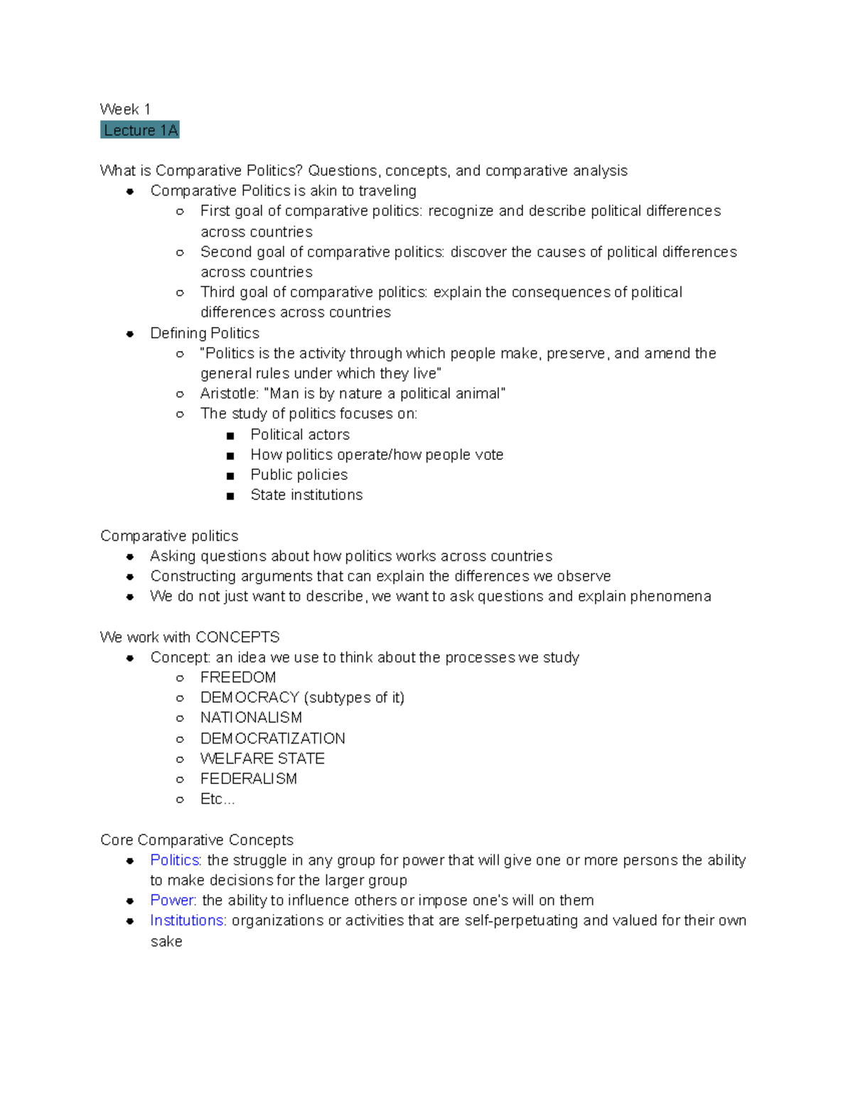 Posc015 Notes Part 1 9 Week 1 Lecture 1a What Is Comparative Politics Posc015 Notes Part 1 9 Week 1 Lecture 1a What Is Comparative Politics