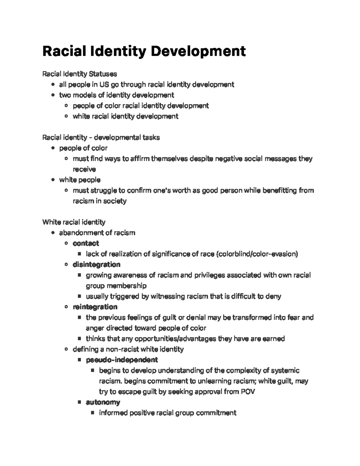 Racial Identity Development R a c i a l I d e n t i t y D eve l o p m