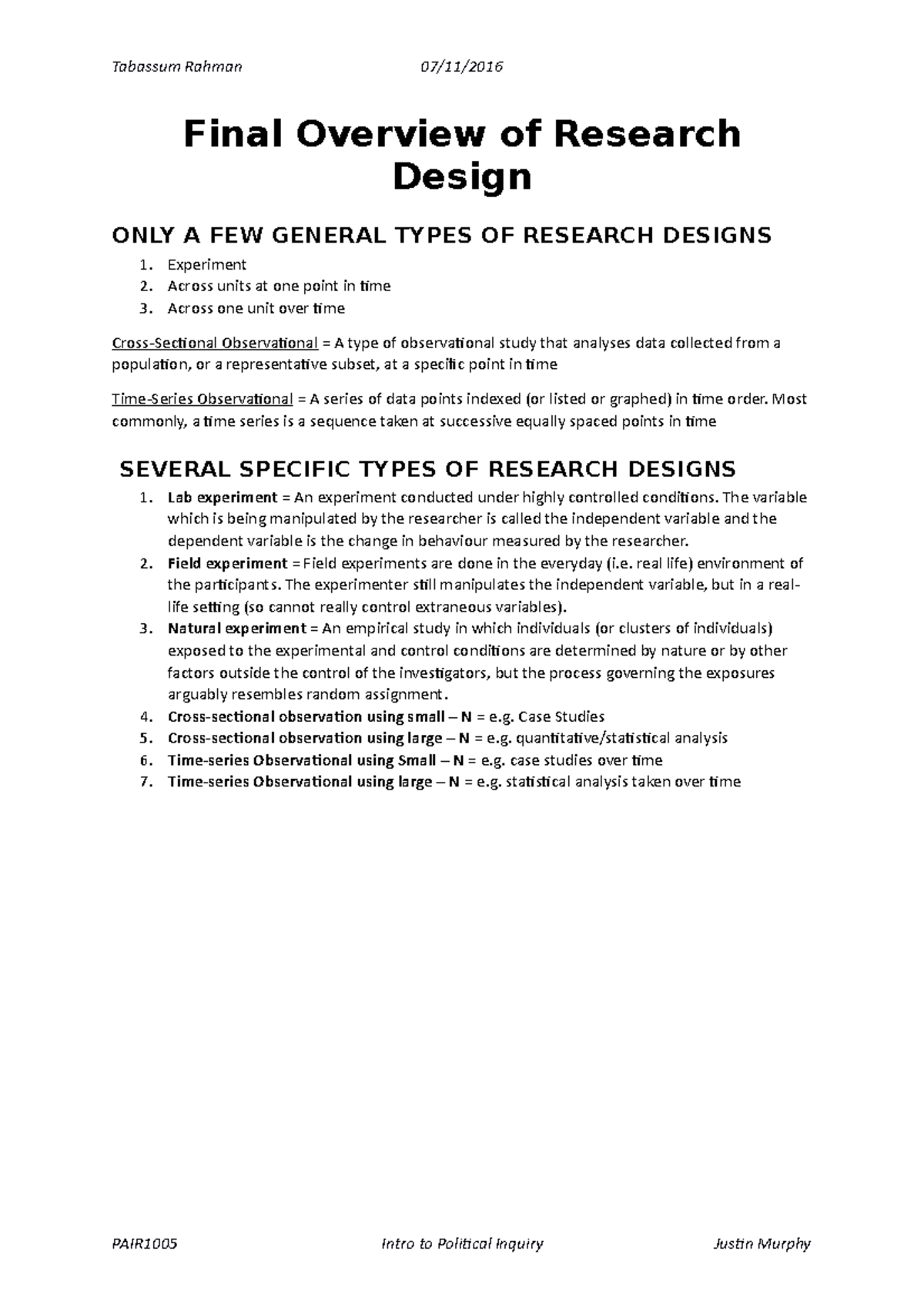 Final Overview of Research Design - Tabassum Rahman 07/11/ Final ...