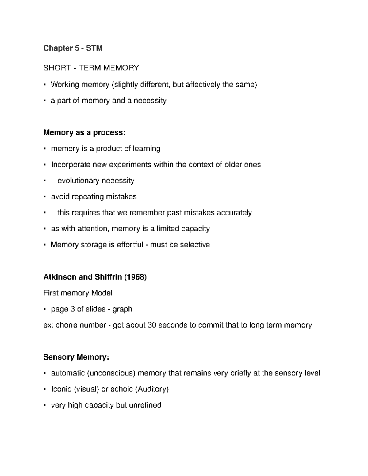 Chapter 5 word doc - Lecture notes 5 - Chapter 5 - STM SHORT - TERM ...