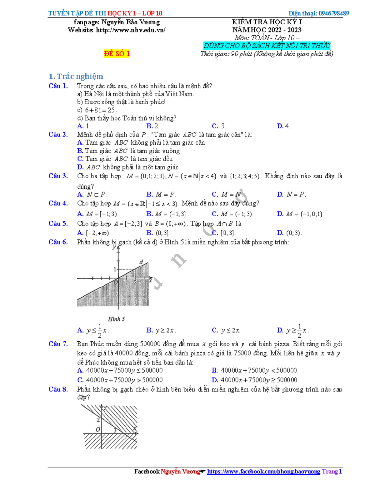 Đề số 1 - HK1 - KNTT - fdcx - TUYỂN TẬP ĐỀ THI HỌC KỲ 1 – LỚP 10 Điện ...