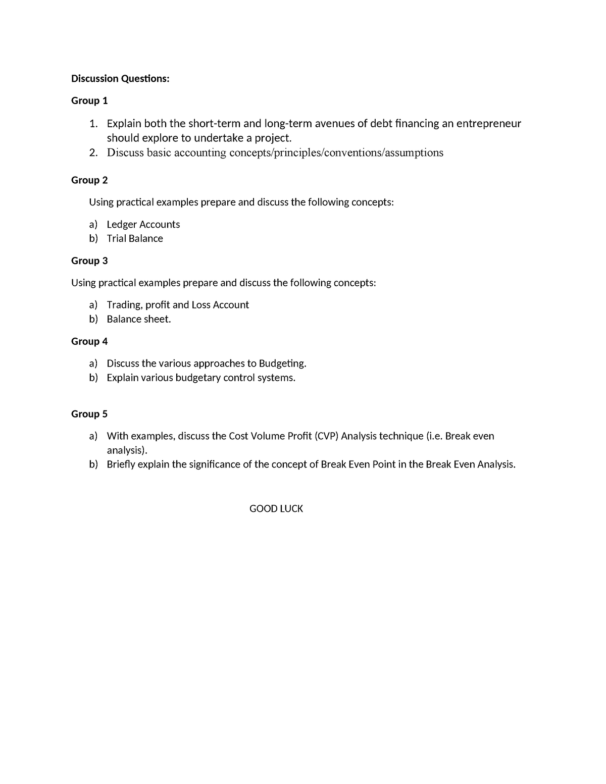 Financial Management Discussion Questions 2024 Discussion Questions