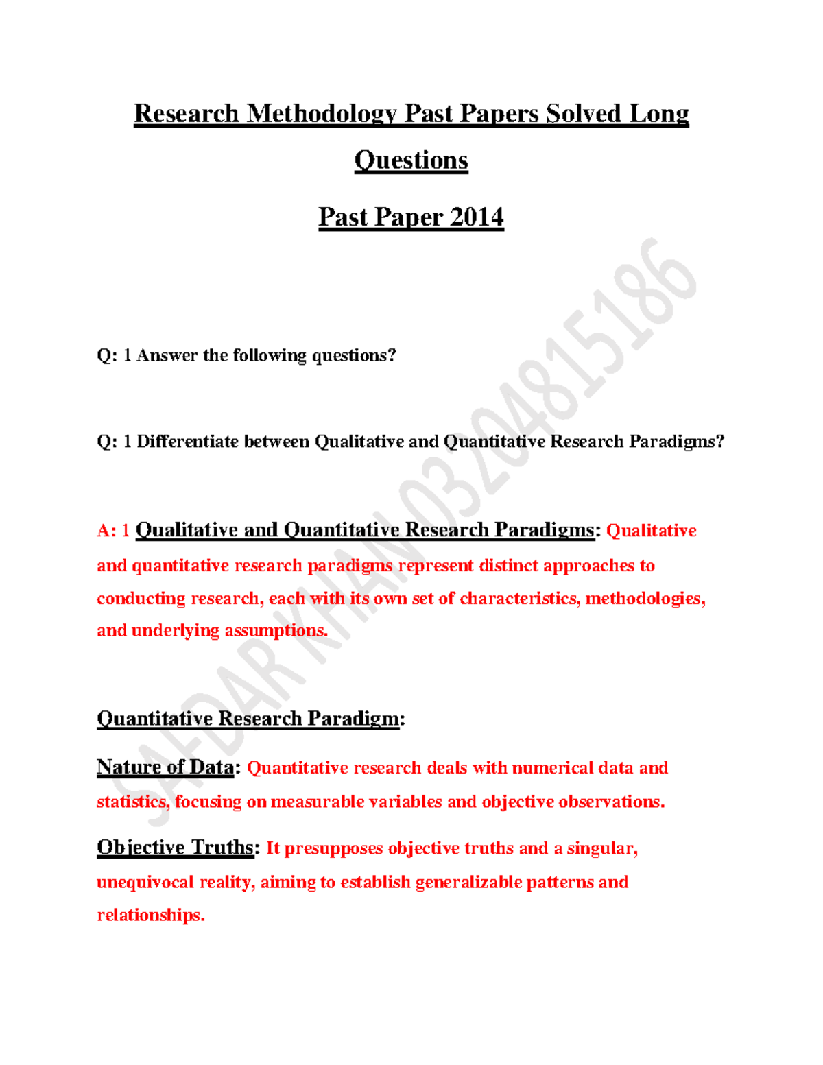 research methodology past questions