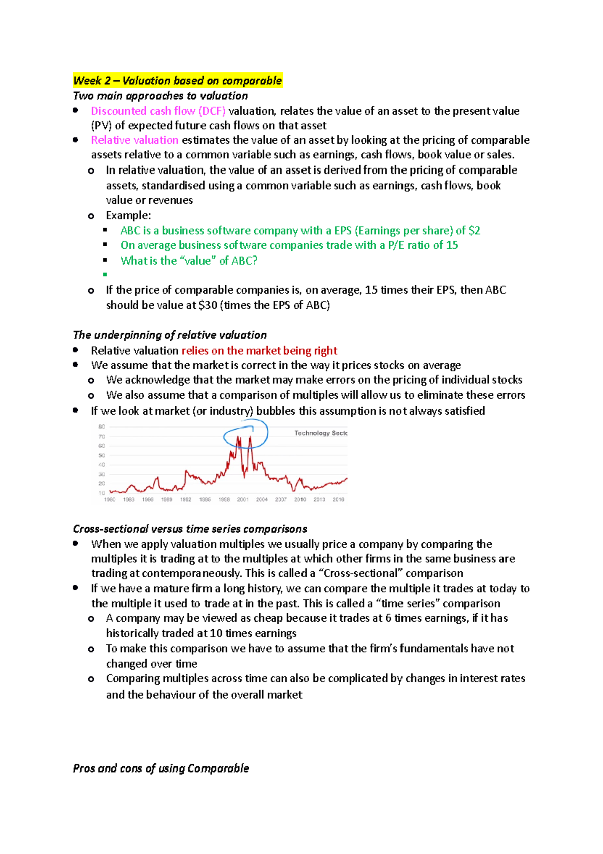 Week 2 Notes - Week 2 – Valuation based on comparable Two main ...