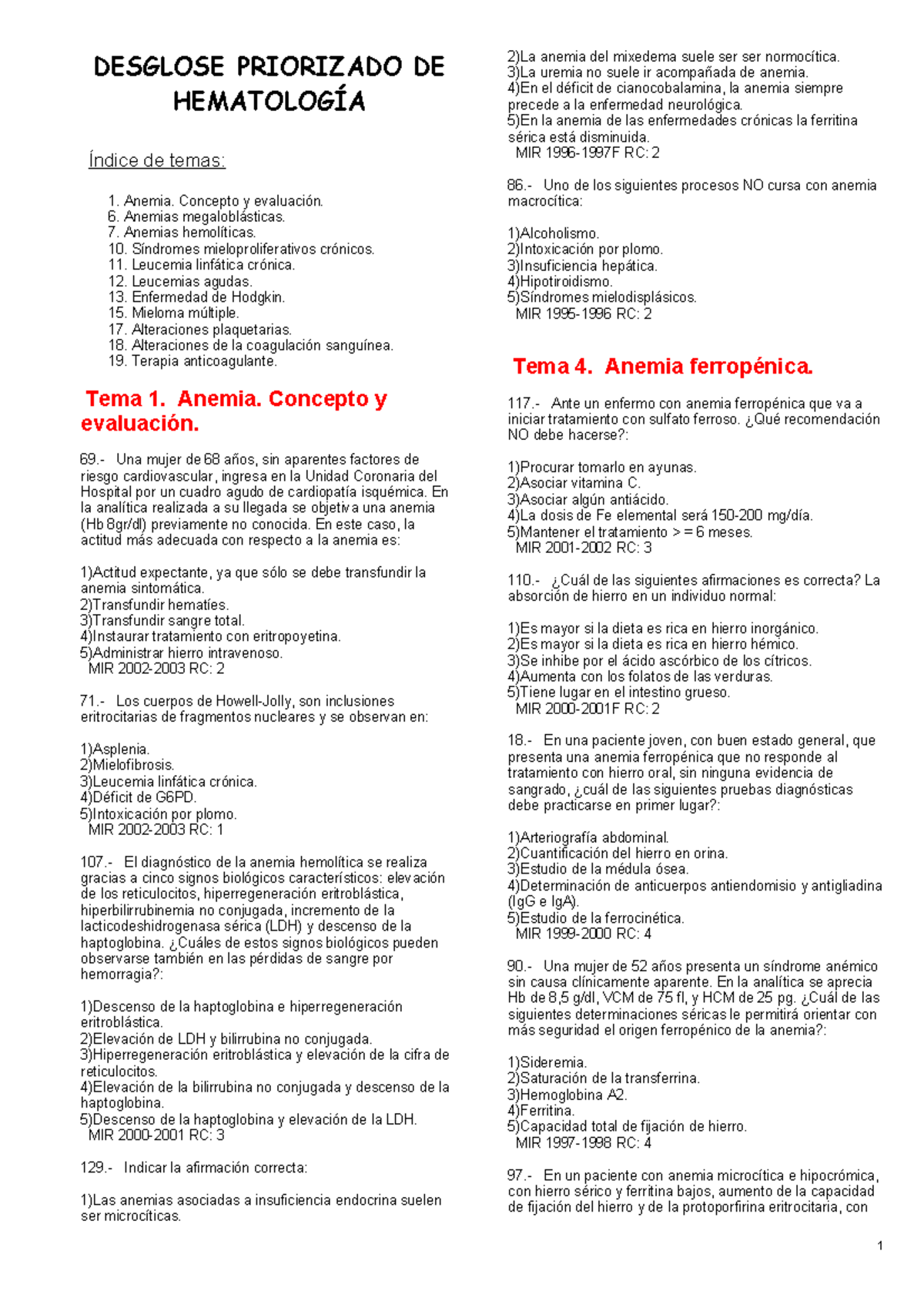 cuestionario hereditario sobre el trastorno de la coagulación de la sangre