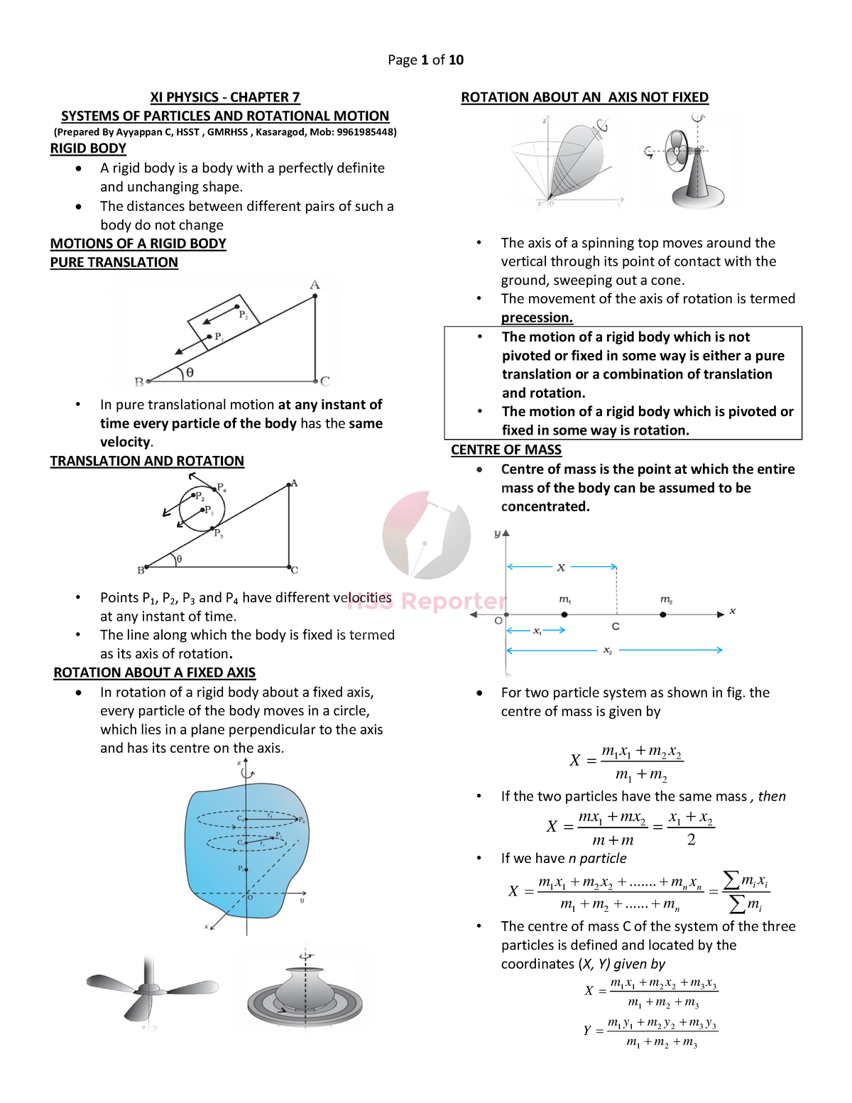 HSSRptr +1 Phy Chapter 7- Systems OF Particles Rotational Motion ...