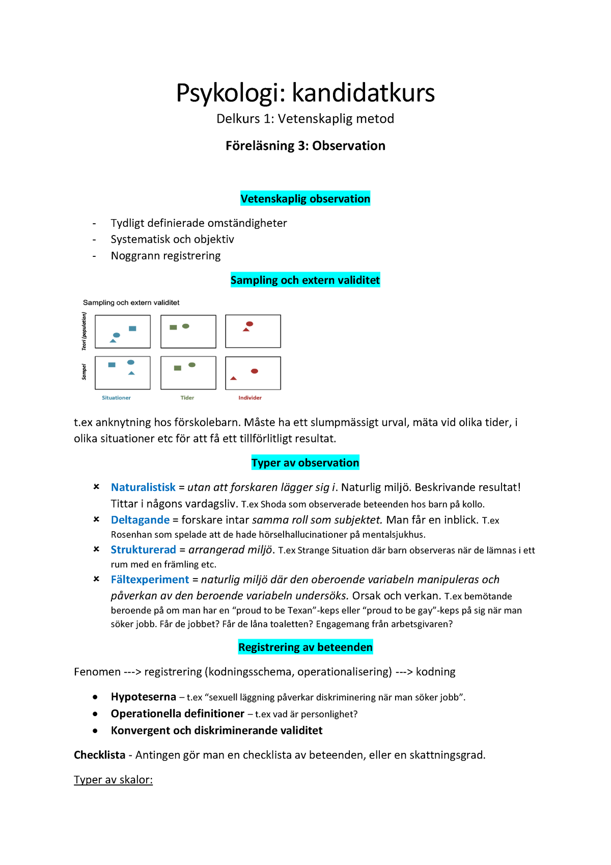 PSYK11 DK1 Observation - Psykologi: Kandidatkurs Delkurs 1 ...