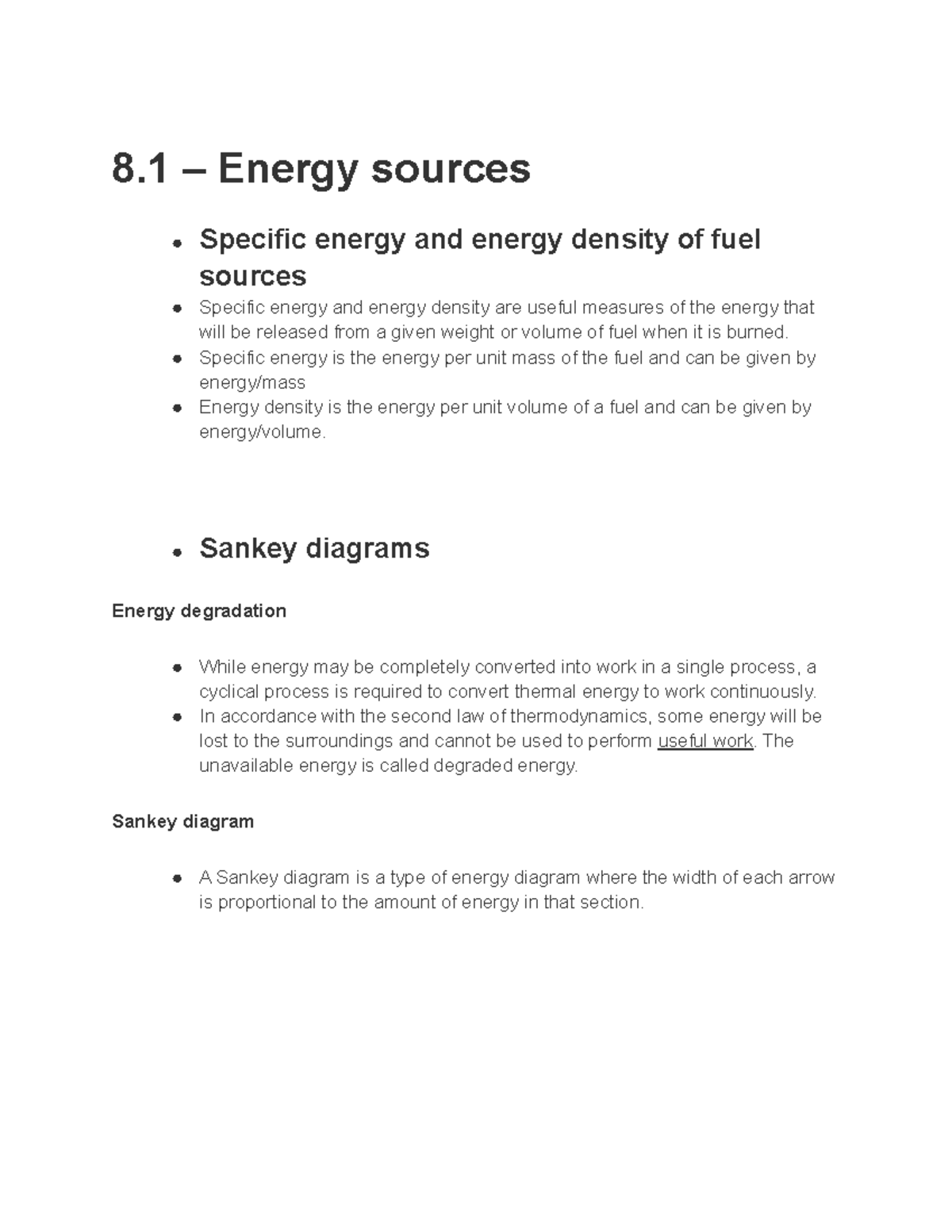 Topic 8 Notes 8 Energy sources Specific energy and energy density