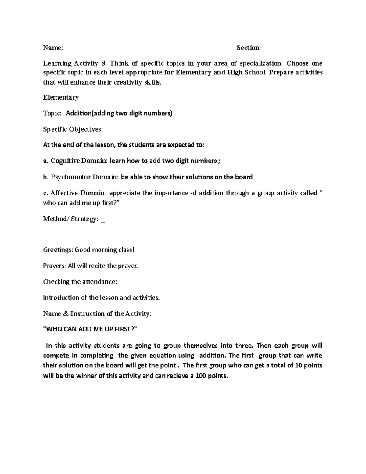 Learning Activity 8 - This document is for assignment purposes. This is ...