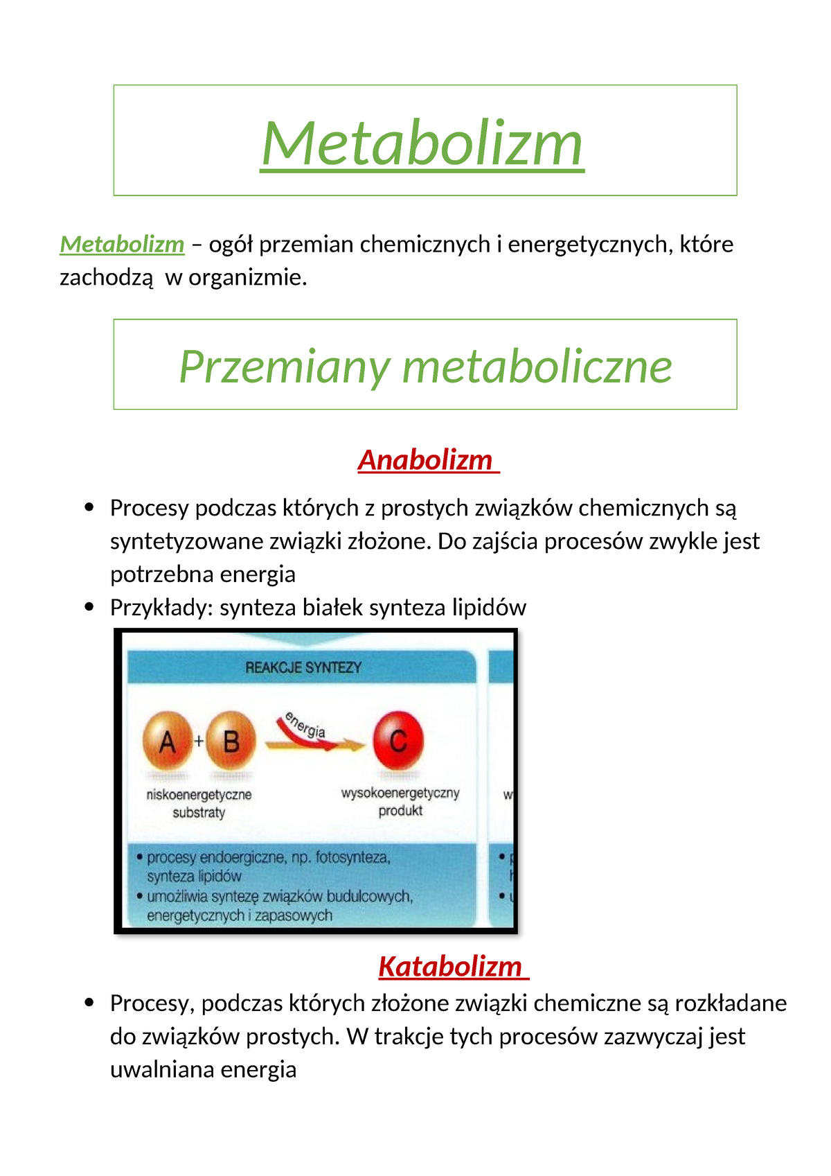 Metabolizm - Biologia - Metabolizm Metabolizm – Ogół Przemian ...