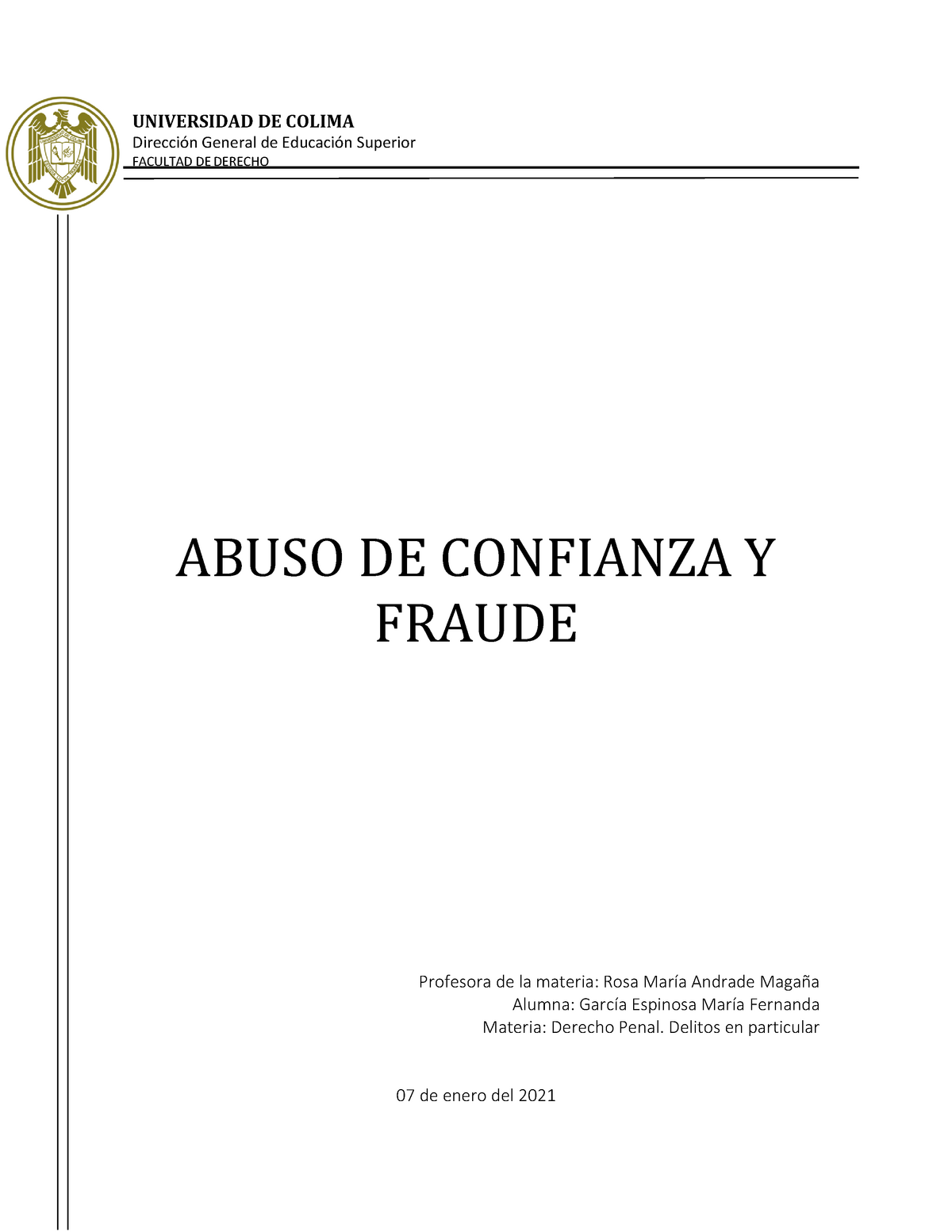 Ejercicios Sobre Casos Prácticos De Abuso De Confianza Y Fraude Abuso De Confianza Y Fraude 0833